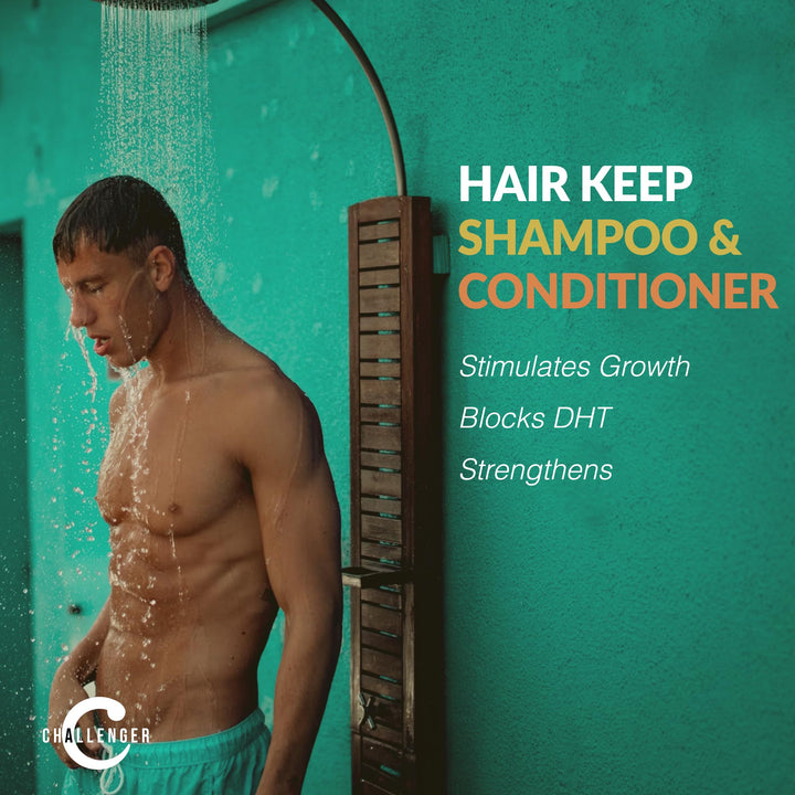 Challenger Men's Hair Keep Shampoo & Conditioner, 2X 10 Oz Bottles | Hair Growth Combo | DHT Blockers| w/Baicapil, Capixil, Rejuvasoft, HairSpa | Caffeine, Biotin, Argan Oil, Coconut Oil & more!