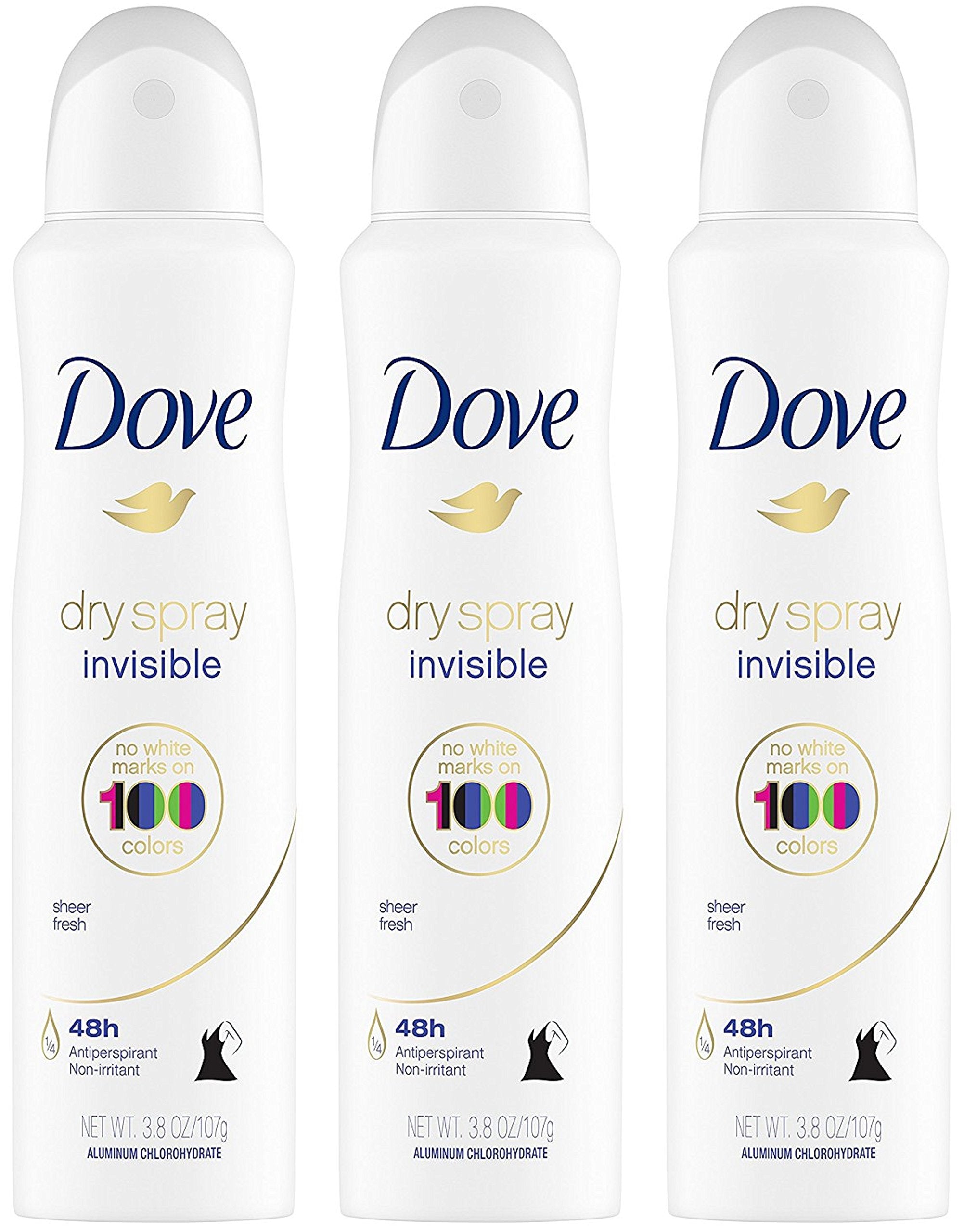 Dove Dry Spray Antiperspirant - Invisible - Sheer Fresh - Net Wt. 3.8 OZ (107 g) Per Can - Pack of 3 Cans