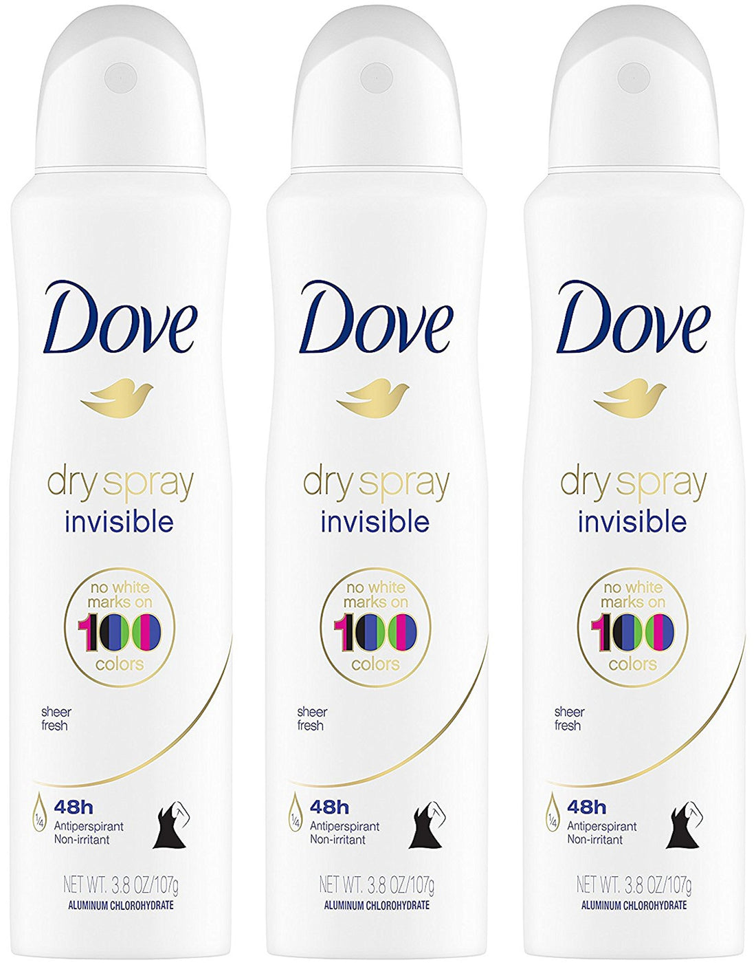Dove Dry Spray Antiperspirant - Invisible - Sheer Fresh - Net Wt. 3.8 OZ (107 g) Per Can - Pack of 3 Cans