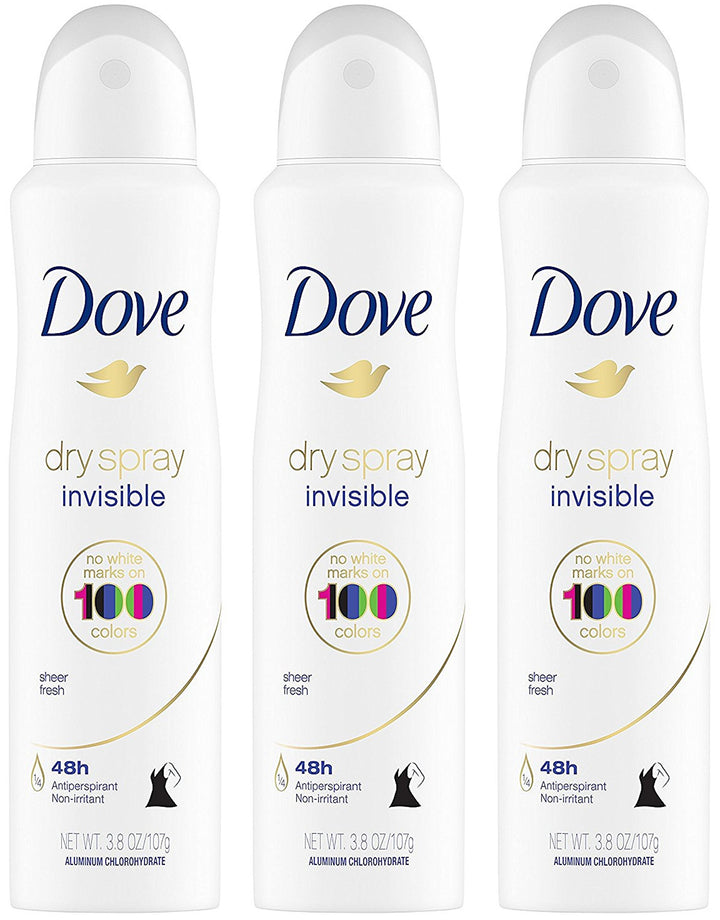 Dove Dry Spray Antiperspirant - Invisible - Sheer Fresh - Net Wt. 3.8 OZ (107 g) Per Can - Pack of 3 Cans