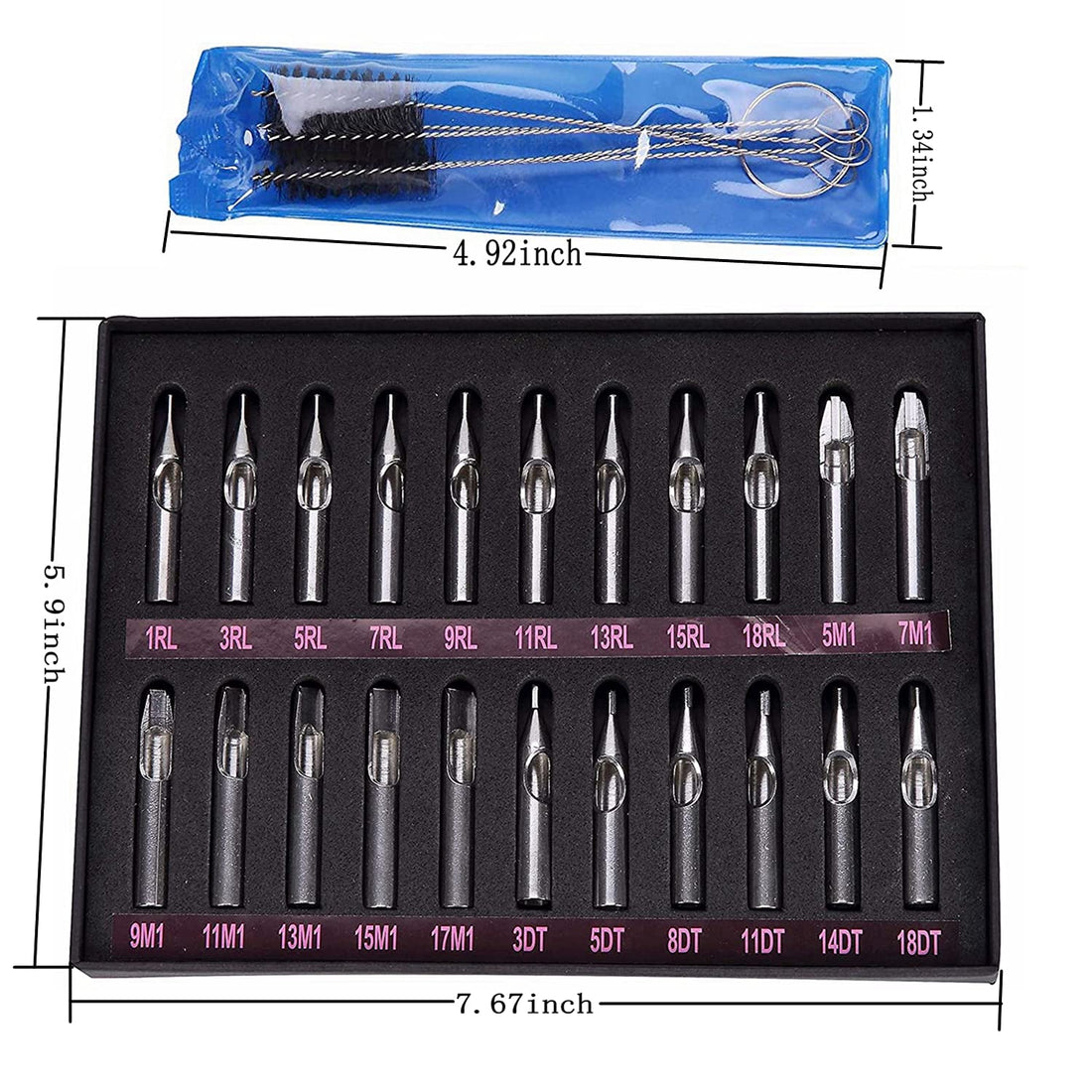 Tattoo Stainless Steel Tip Kits,22pcs Tattoo Tips Set Round Diamond Magnum DT RT FT Stainless Steel Tattoo Tip Tube Assorted for Tattoo Machine Gun Ink Grip Tattoo Needles Tattoo Supplies