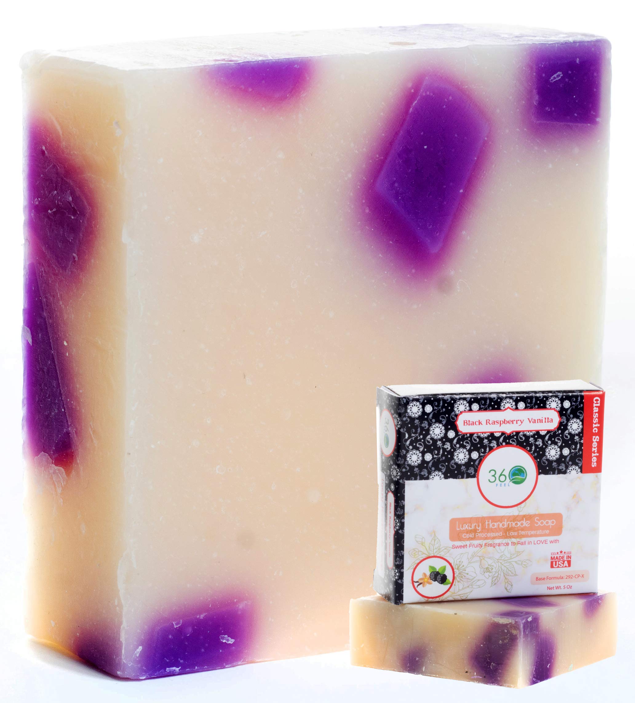 360Feel Black Raspberry Soap -5oz Castile Handmade Soap bar -Sweet Fruity fragrance- Pure Essential Oil Natural Soaps- Great as Anniversary Wedding Gifts - Made in USA-Gift ready
