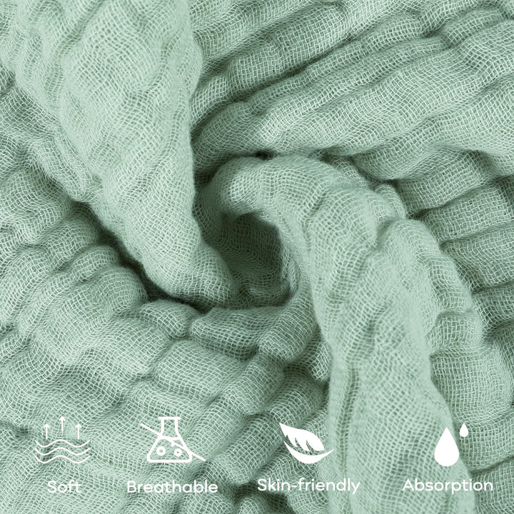 Yoofoss Muslin Baby Washcloths 100% Cotton Face Towels 10 Pack Wash Cloths for Baby 12x12in Soft and Absorbent Baby Wipes (Dark Green)