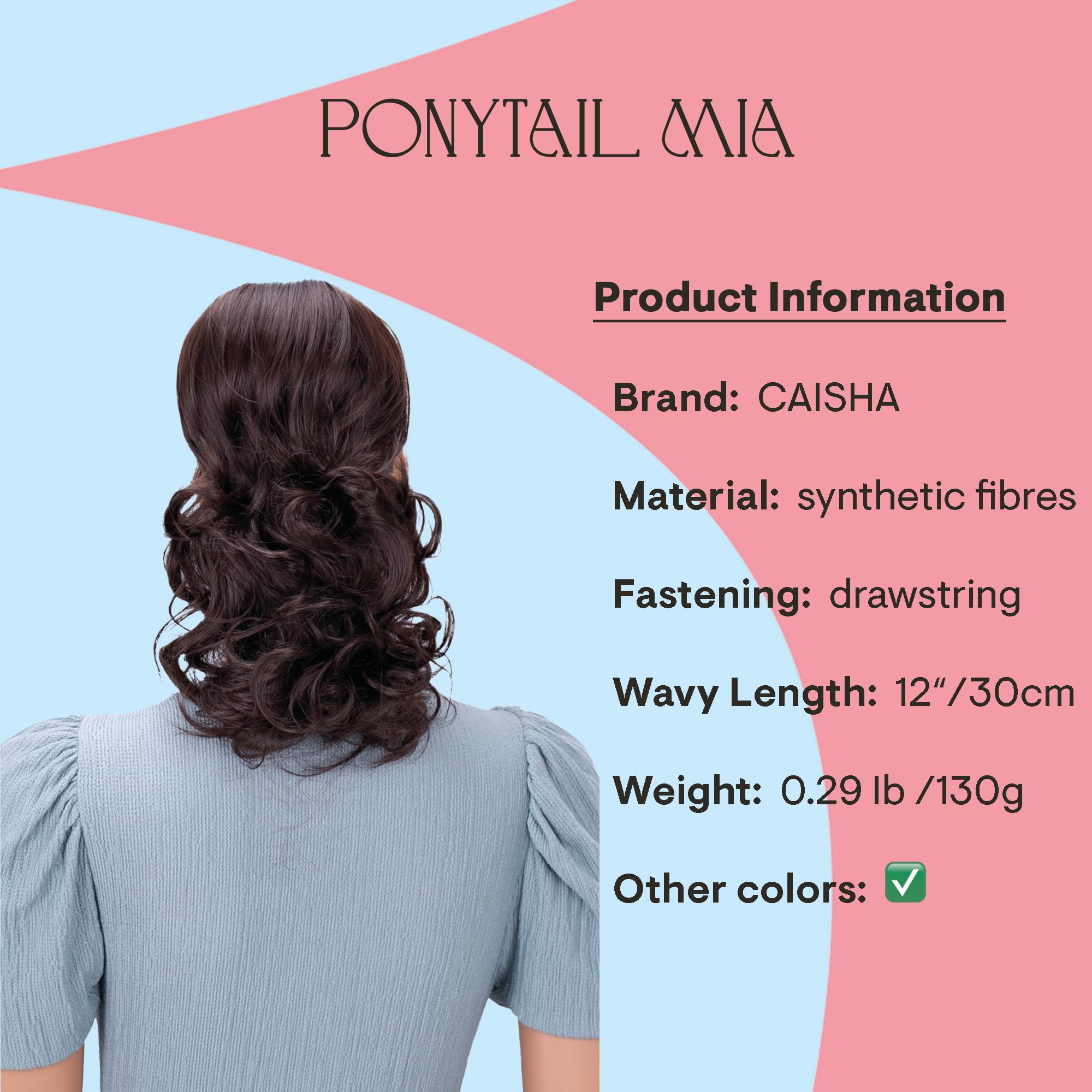 PRTTYSHOP Hair Piece Pony Tail Extension Draw String Voluminous Curly Heat-Resisting 14 chocolate brown # 4 PH202
