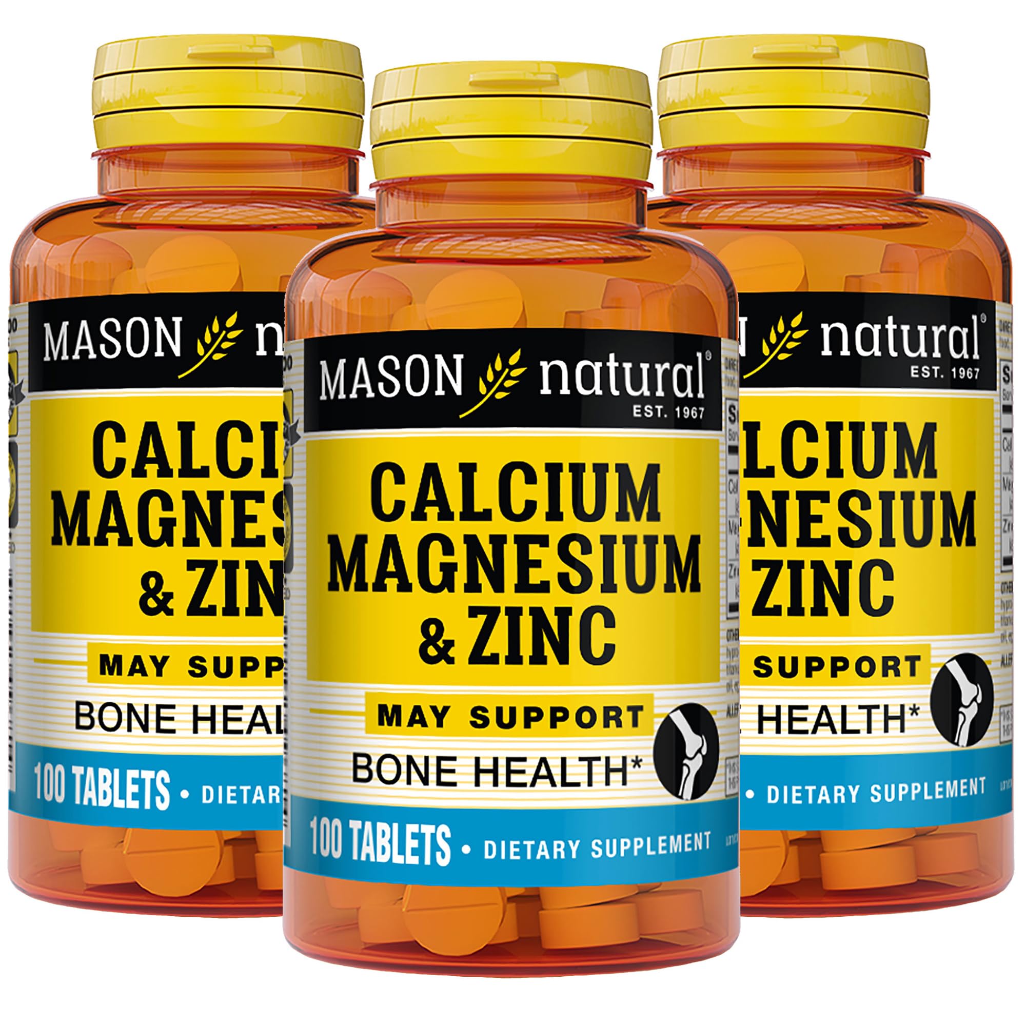 Mason Natural Calcium Magnesium & Zinc, 300-Day Supply, Supports Normal Bone Health & Immune System Booster, 3 Pack