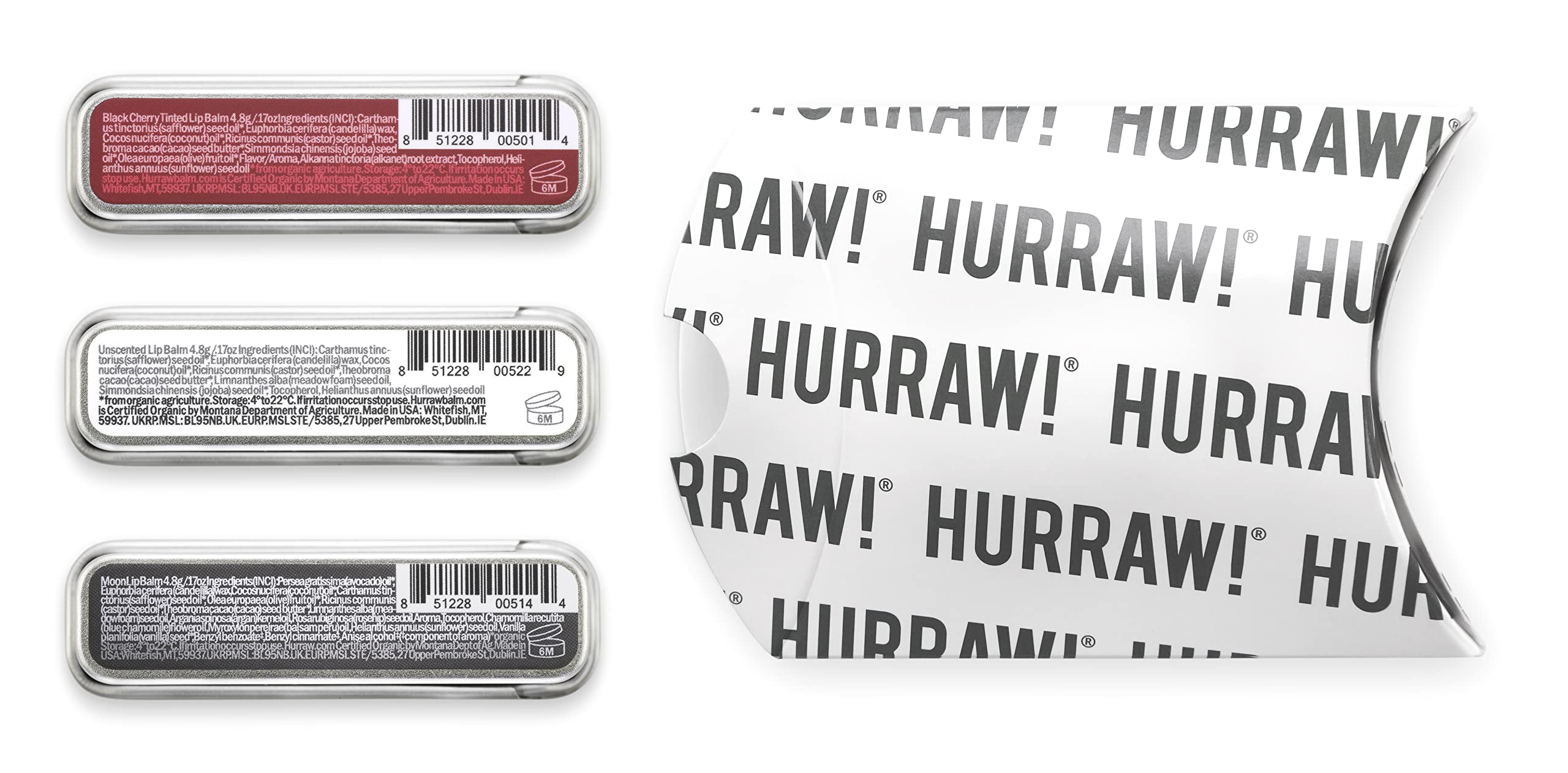 Hurraw! Black Cherry Tinted, Unscented, Moon Night Treatment Lip Balm Slim Slider Tins, 3 Pack Bundle: Organic, Certified Vegan and Cruelty Free All Natural. Bee, Shea, Soy & Palm Free. Made in USA