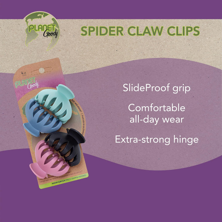 Goody Planet Goody Sustainable Spider Clips, Medium, Extra Strong, Bright Colors, Blue, White, Mint and Black, 4 Count