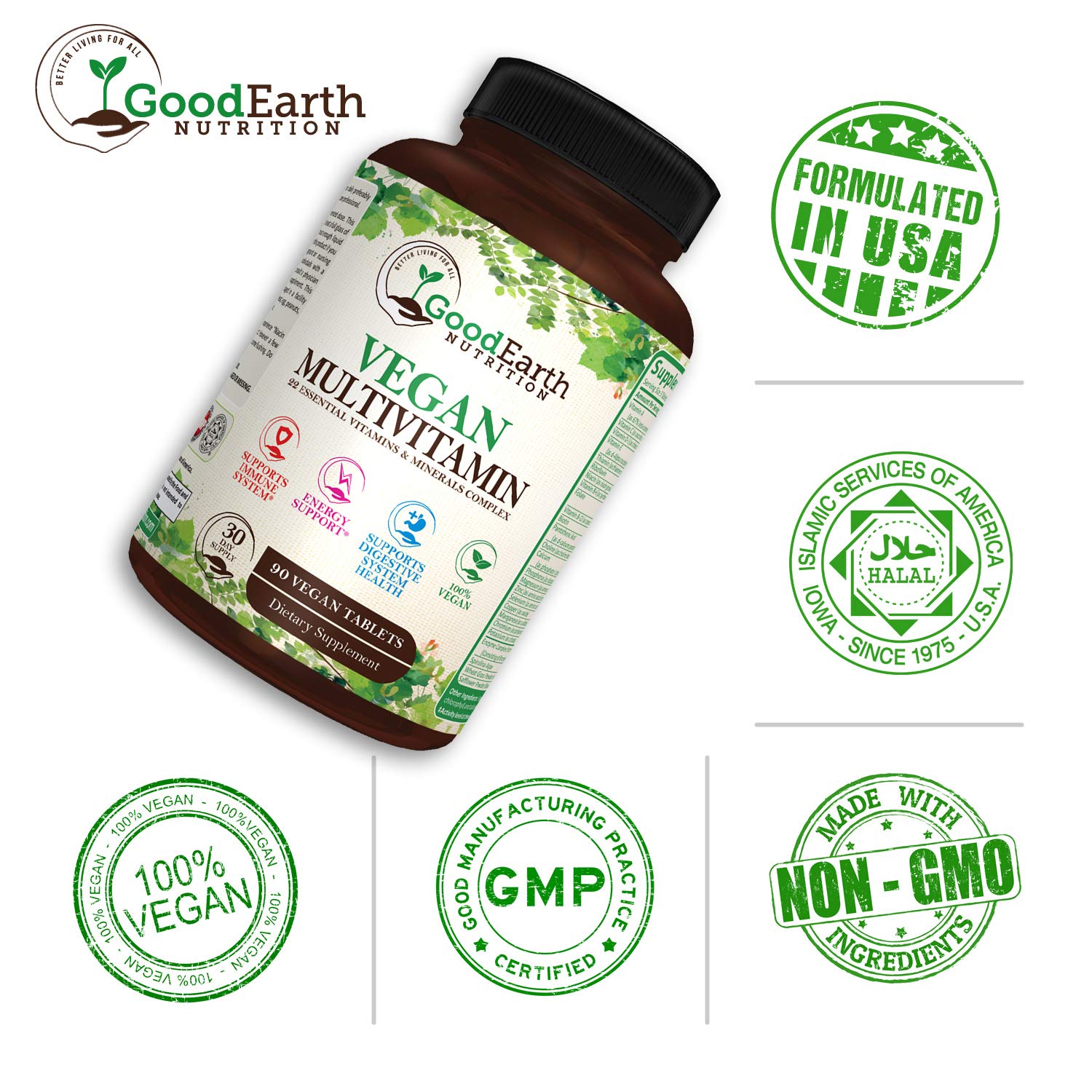 Vegan Multivitamins for Men & Women - Vitamins A , B Complex , C , D3 , Zinc , Magnesium , Spirulina , Antioxidants - Daily Multivitamin Mineral Supplement with Proprietary Fruit & Vegetable Blend