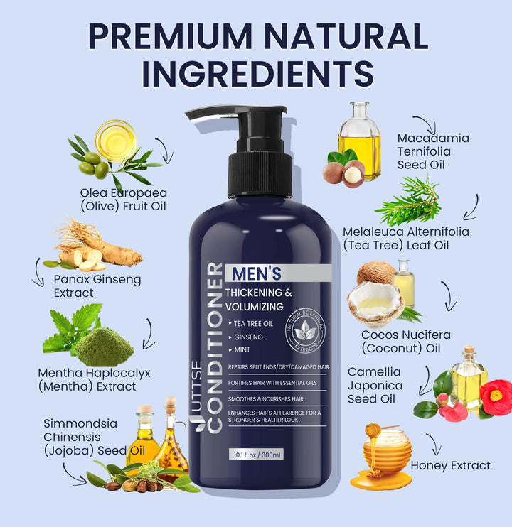 Uttse Biotin Hair Growth Conditioner for Men: Natural Thickening and Volumizing Conditioner with Tea Tree Oil Ginseng Mint for Hair Loss and Thinning Hair - 10.1 fl.oz, Dark Blue