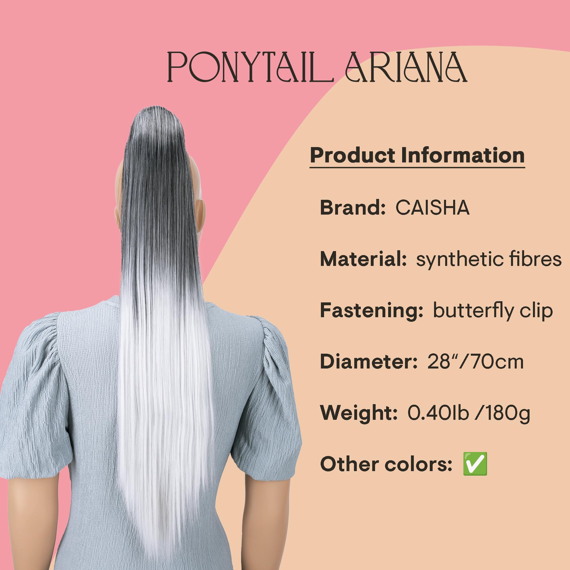 27 Ombré black gray # 1Tray H116 : PRETTYSHOP Hairpiece Ponytail Hair Clip on Extension Long hair smooth Heat-Resisting 27 Ombré black gray # 1Tray H116
