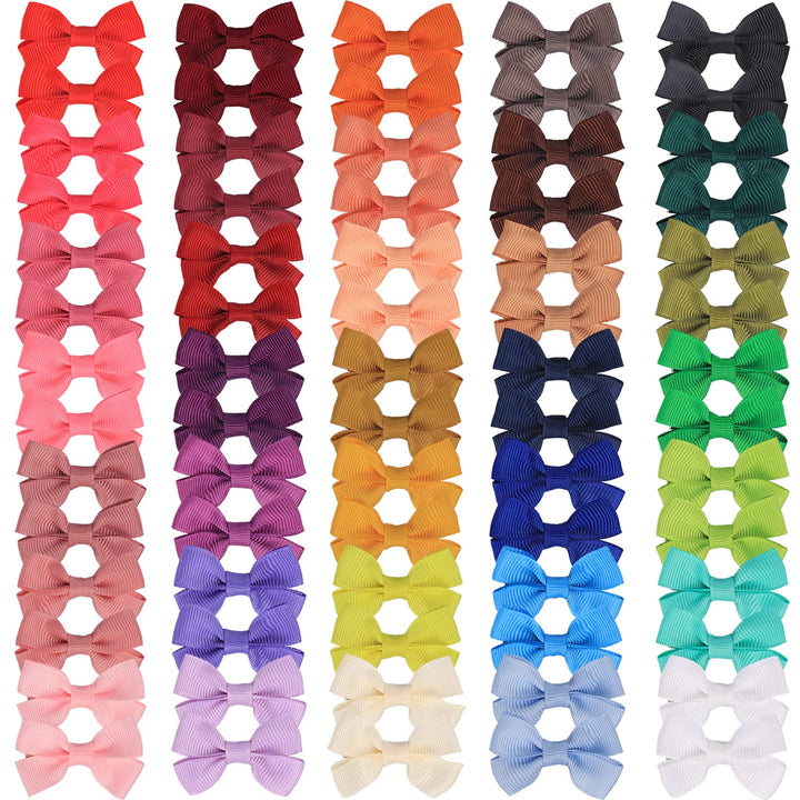 70Piece 2inch Hair Bows for Baby Girls,35colors in Pairs Grosgrain Boutique Solid Ribbon Mini Bows Alligator Clips for Newborn Girls Infants Toddlers