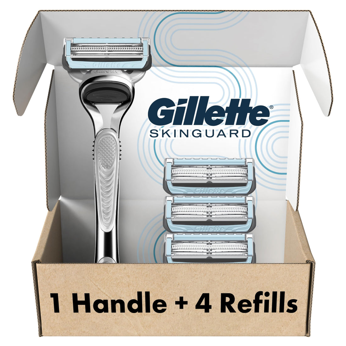 Gillette SkinGuard Razors for Men, 1 Gillette Razor, 4 Razor Blade Refills, Designed for Men with Skin Irritation and Razor Bumps