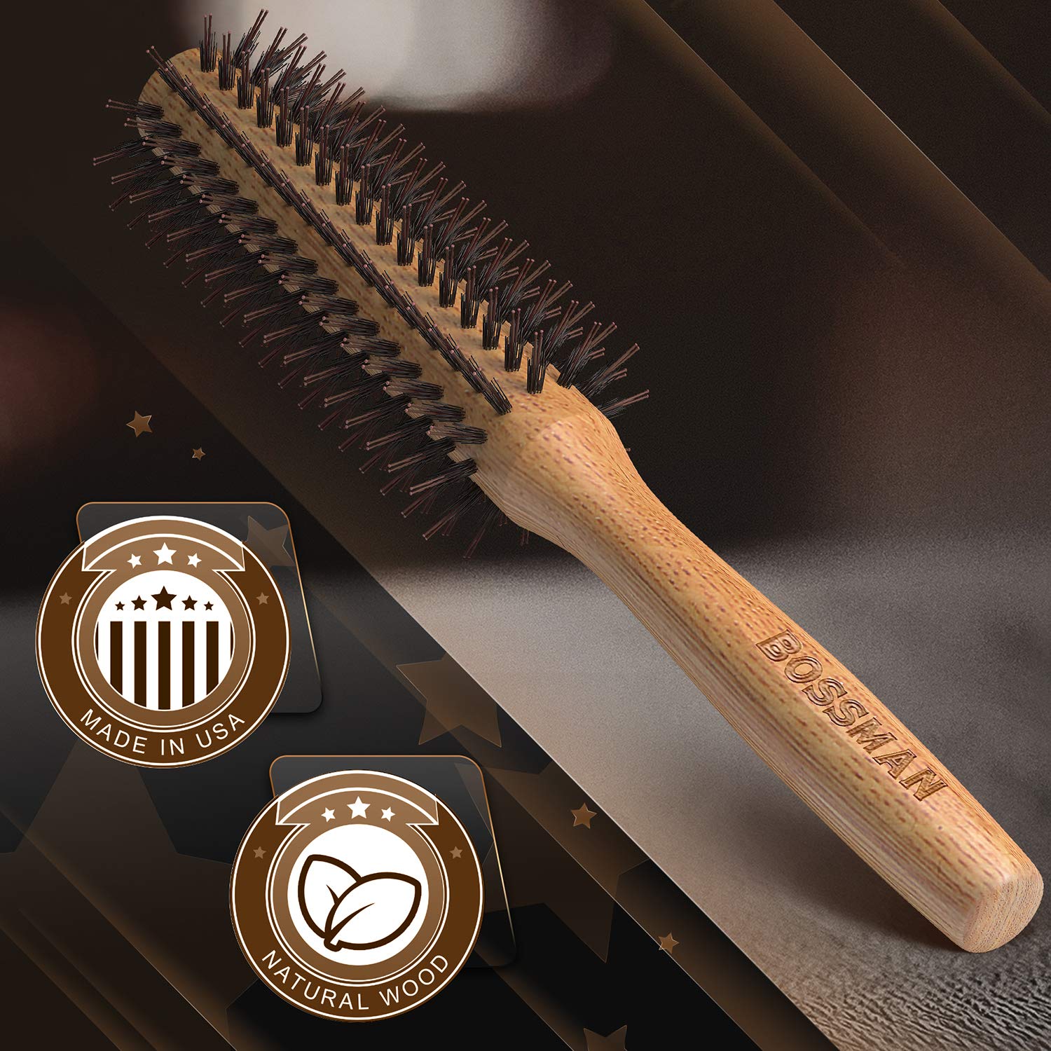 BOSSMAN ROUND BOAR & NYLON BRISTLE BRUSH