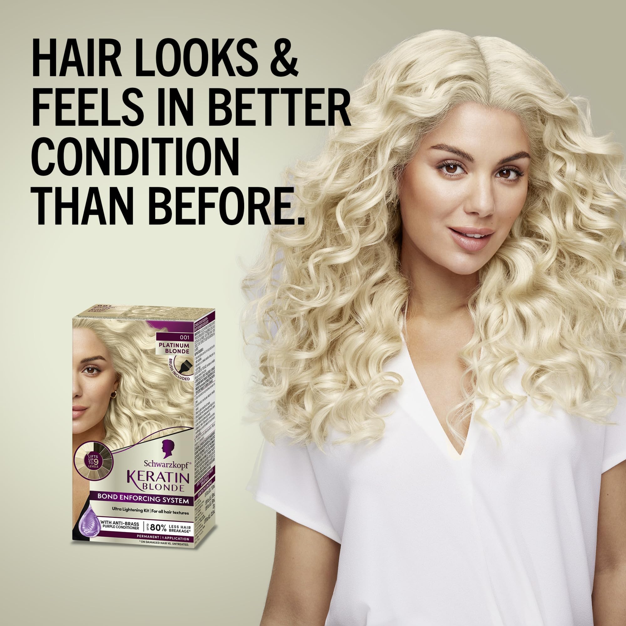 Schwarzkopf Keratin Blonde Hair Dye Platinum Blonde 001, Ultra Lightening Kit, 1 Application - Hair Bleach Enriched with Keratin, Lightens up to 9 Levels and Protects Hair from Breakage**
