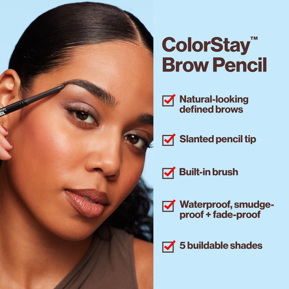Revlon ColorStay Eyebrow Pencil with Spoolie Brush, Waterproof, Hair-Like Strokes for Natural Looking Brows, 225 Soft Black, 0.021 oz