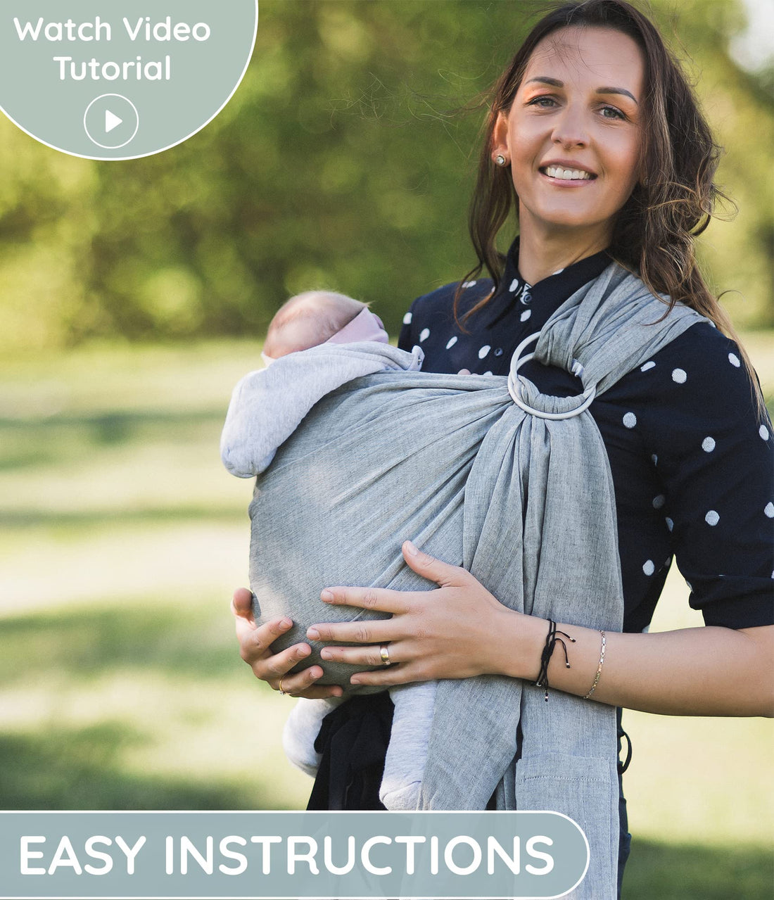 Ring Sling Baby Carrier 100% Cotton Muslin Front and Chest Newborn to Toddler Carrier and Baby Sling (Dark Grey)