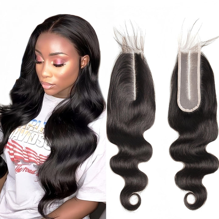 16 Inch: Risbaer Brazilian Body Wave Remy Hair 2X6 Swiss Lace Closure Natural Color High Ratio Hair Closure Human Hair Middle Part (16 Inch)