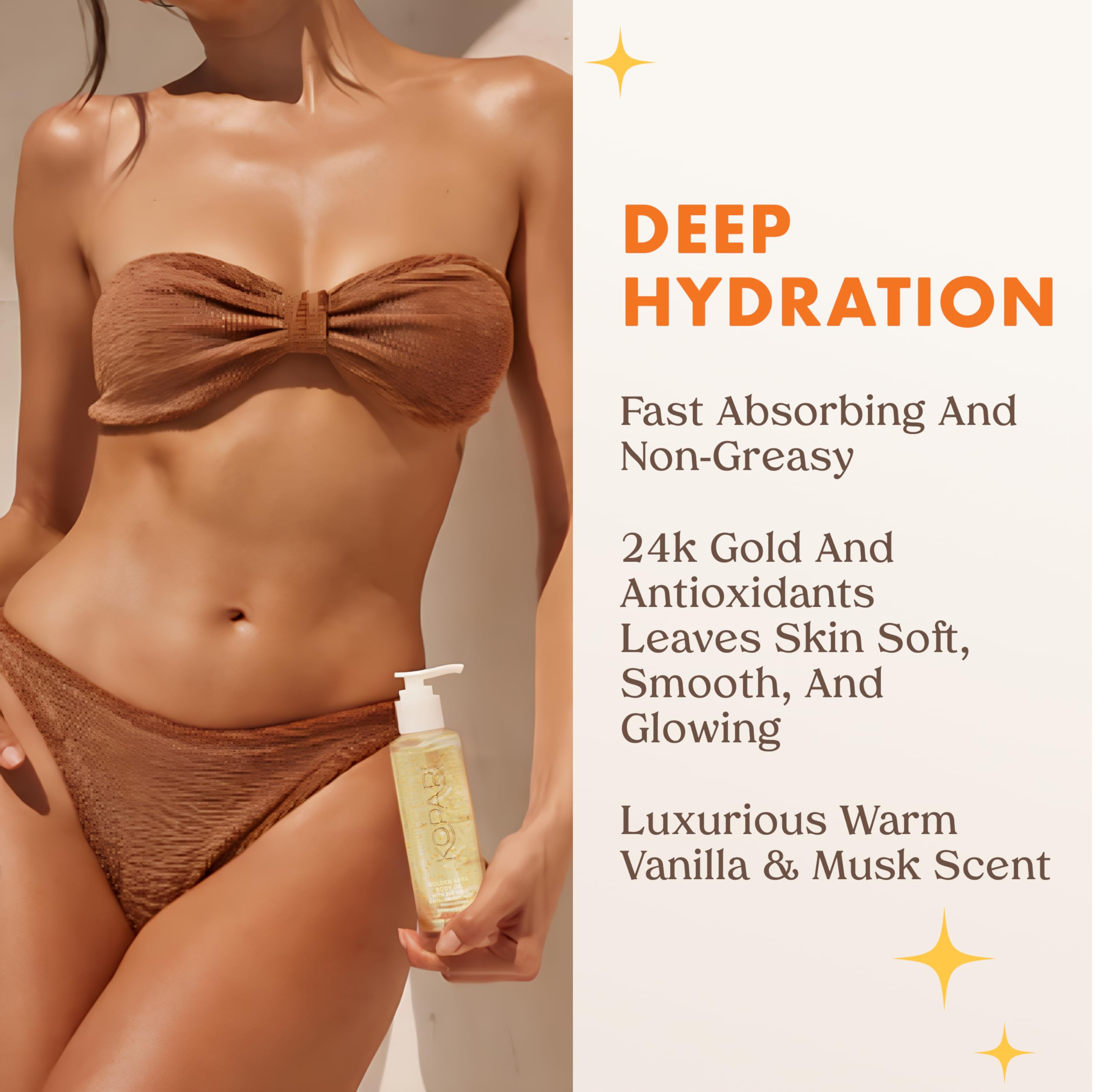 Kopari Golden Aura Body Oil with 24k Gold & Hyaluronic Acid - Hydrating Formula for Glowing Skin 3.3 oz