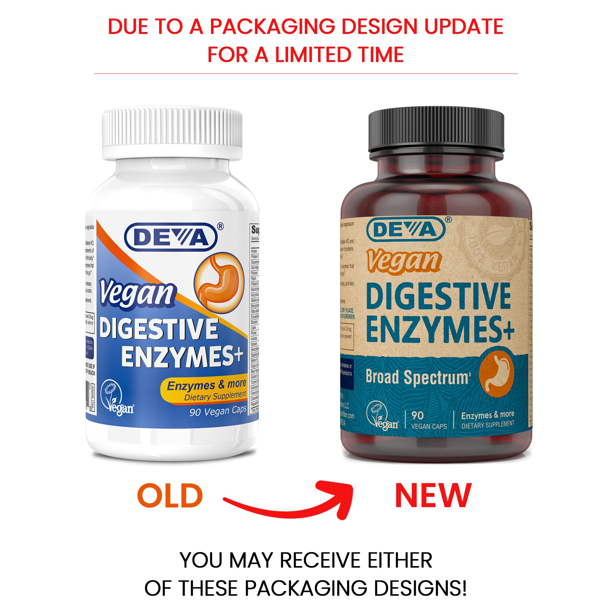DEVA Vegan Vitamins Digestive Enzymes Plus Supplement - A Unique Blend of Enzymes & Herbs - 90 Capsules, 1-Pack