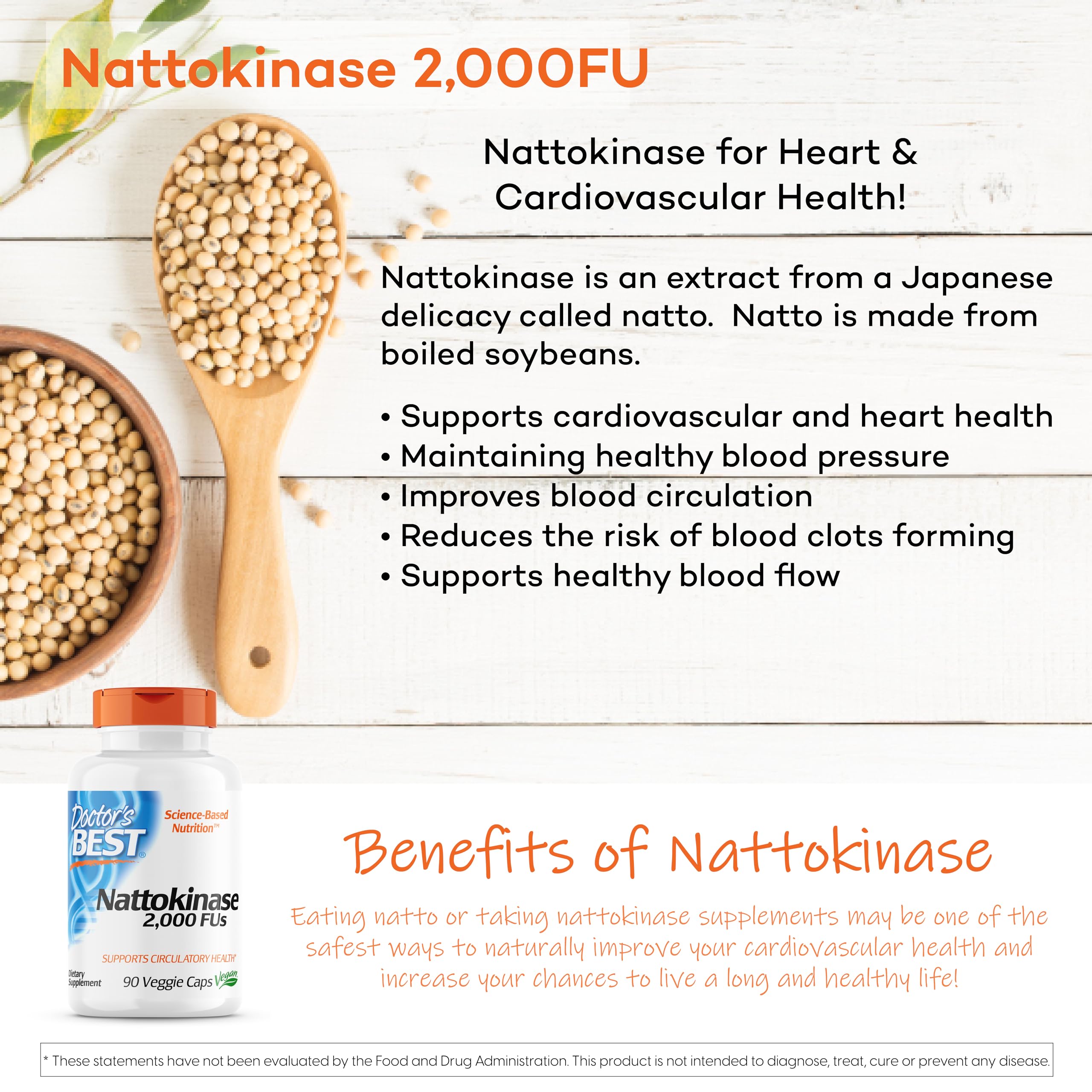 Doctor's Best Nattokinase - 2, 000 FU of Enzyme, Supports Heart Health & Circulatory & Normal Blood Flow, Non-GMO, Gluten Free, Vegan, 90 VC (DRB-00125)