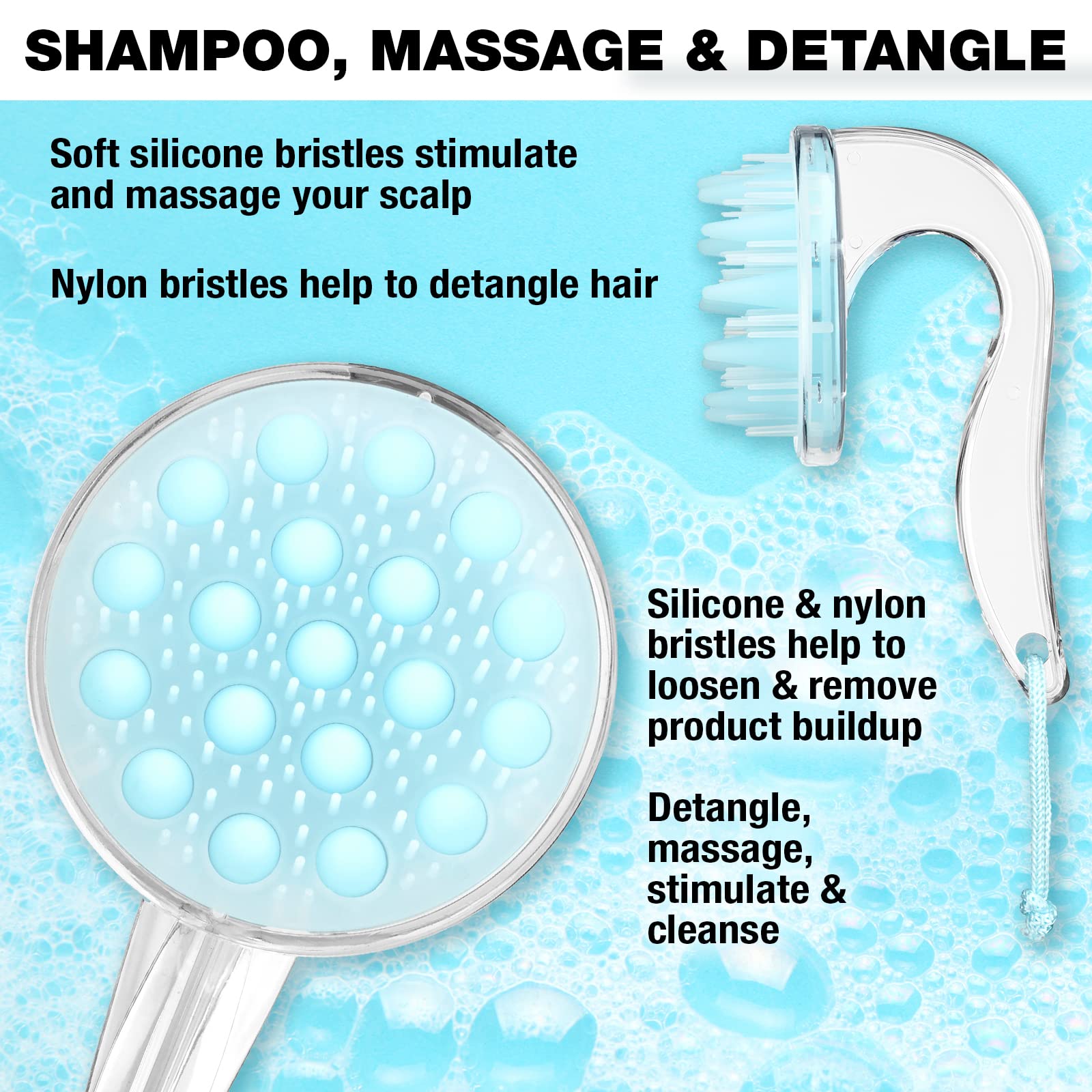 Conair Detangle & Go Shower Massage Hair Brush with Light Blue Silicone and Detangling Bristles, 1 Count