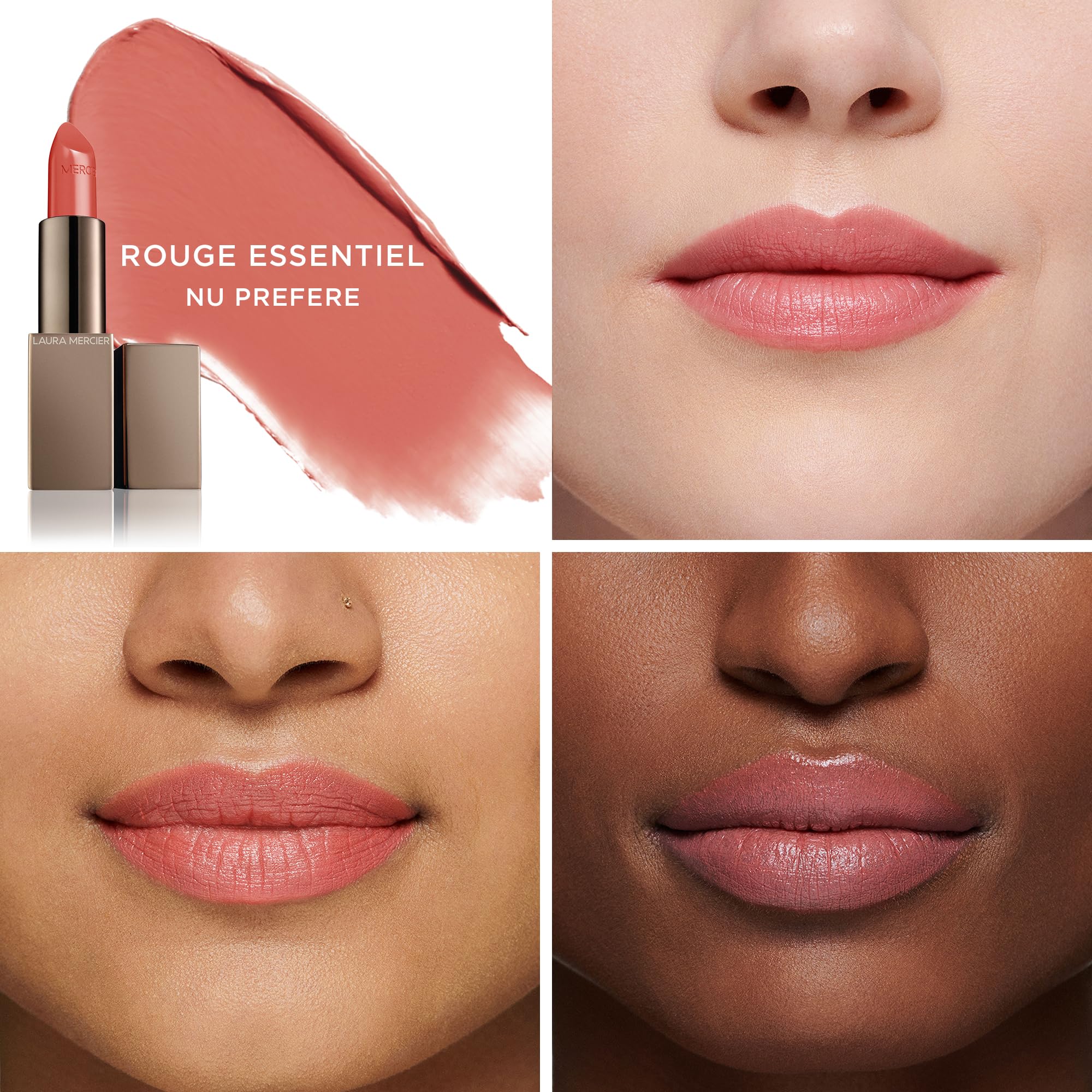Laura Mercier Rouge Essentiel Silky Crème Lipstick, Weightless, Creamy Texture, Comfortable and Moisturizing on Lips, High-Impact Color, Satin Finish, Nu Prefere