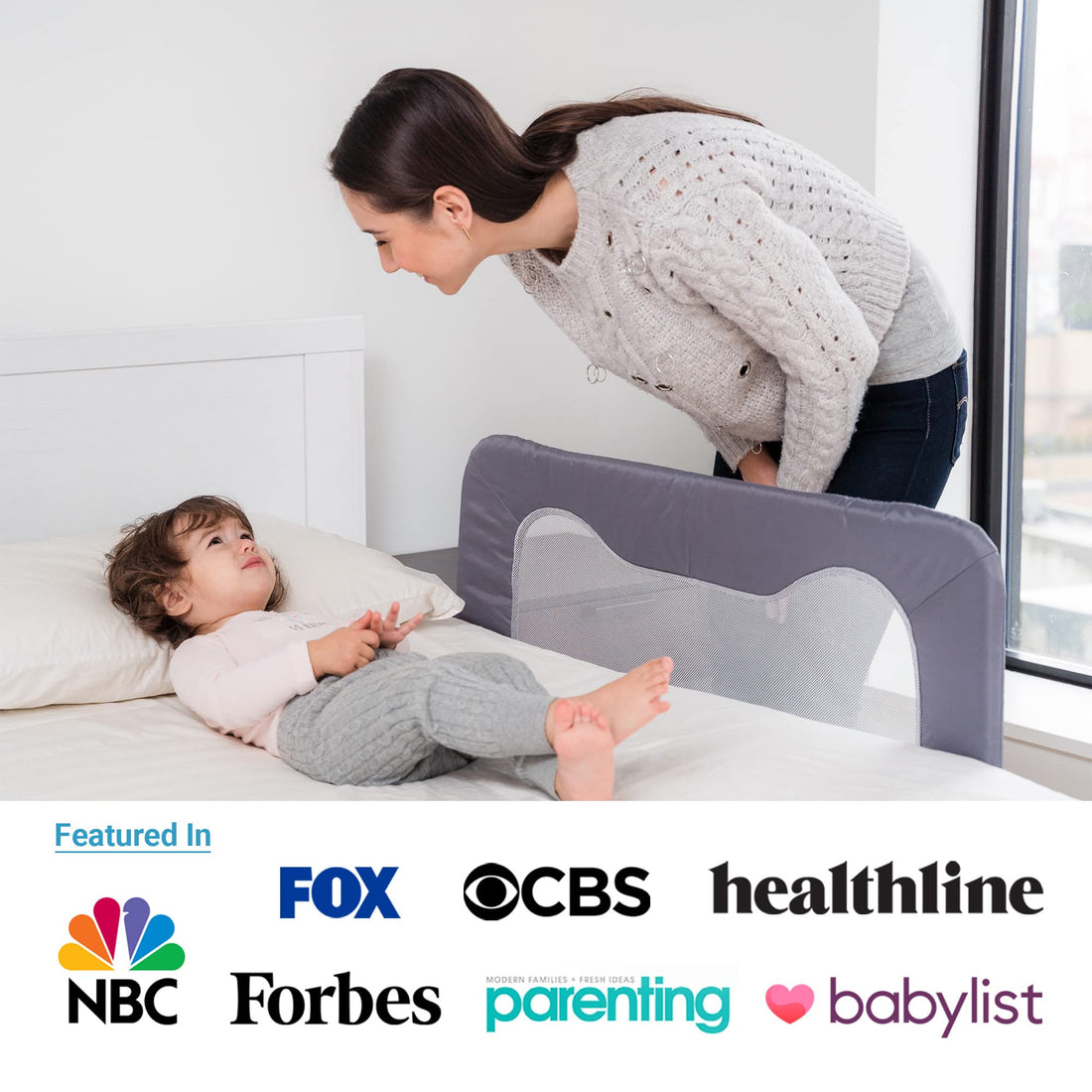 TotCraft Toddler Bed Rails Guard – Universal Baby & Children Bed Rail for Box Spring &slats – Kids Bed Rail for Toddlers for Twin, Double, Full Size Queen & King Bed - Grey (35.5L19.5H) in
