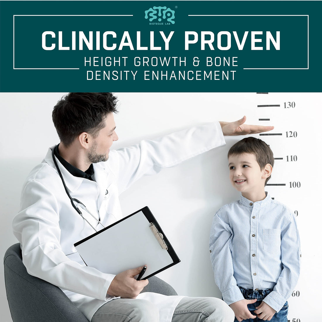 BIOTEQUELAB Height Growth Maximizer, Calcium, Vitamin D3 and Zinc Blend Pills, Bone Growth Supplement for Kids and Teens, Bone Strength, Density Support, GMO-Free, Gluten-Free, Made in USA, 60 Caps