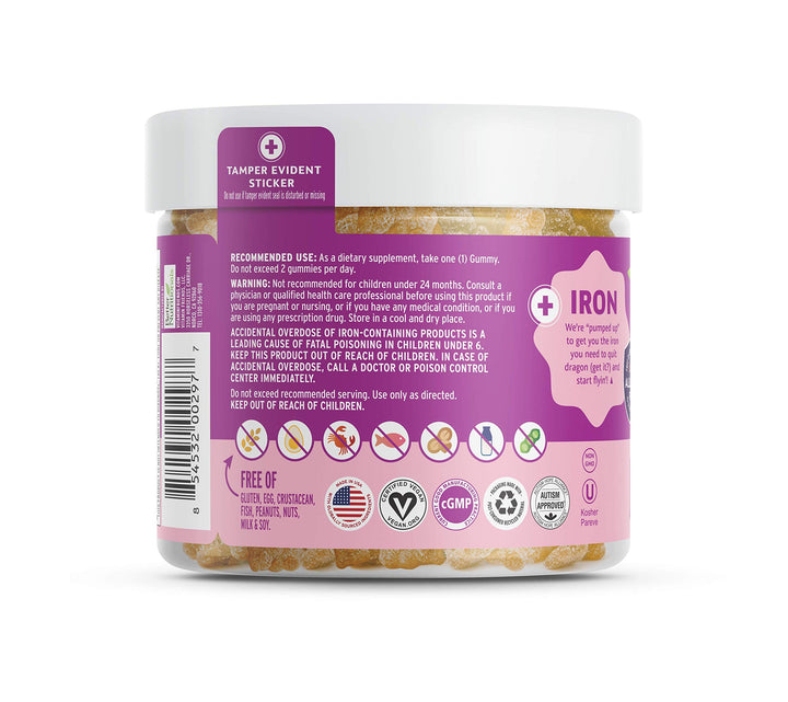 Vitamin Friends - Vegan Multivitamin & Iron for Kids - Daily Nutritional Support Gummies w/Ferrous Fumarate B-Complex, Vitamin C, Zinc, Biotin - Body Function & Anemia - Strawberry, (60 Day Supply)