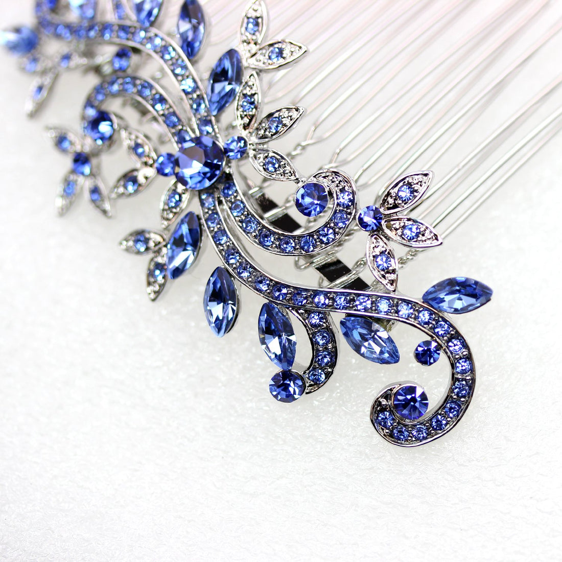 Faship Gorgeous Sapphire Color Blue Crystal Floral Hair Comb