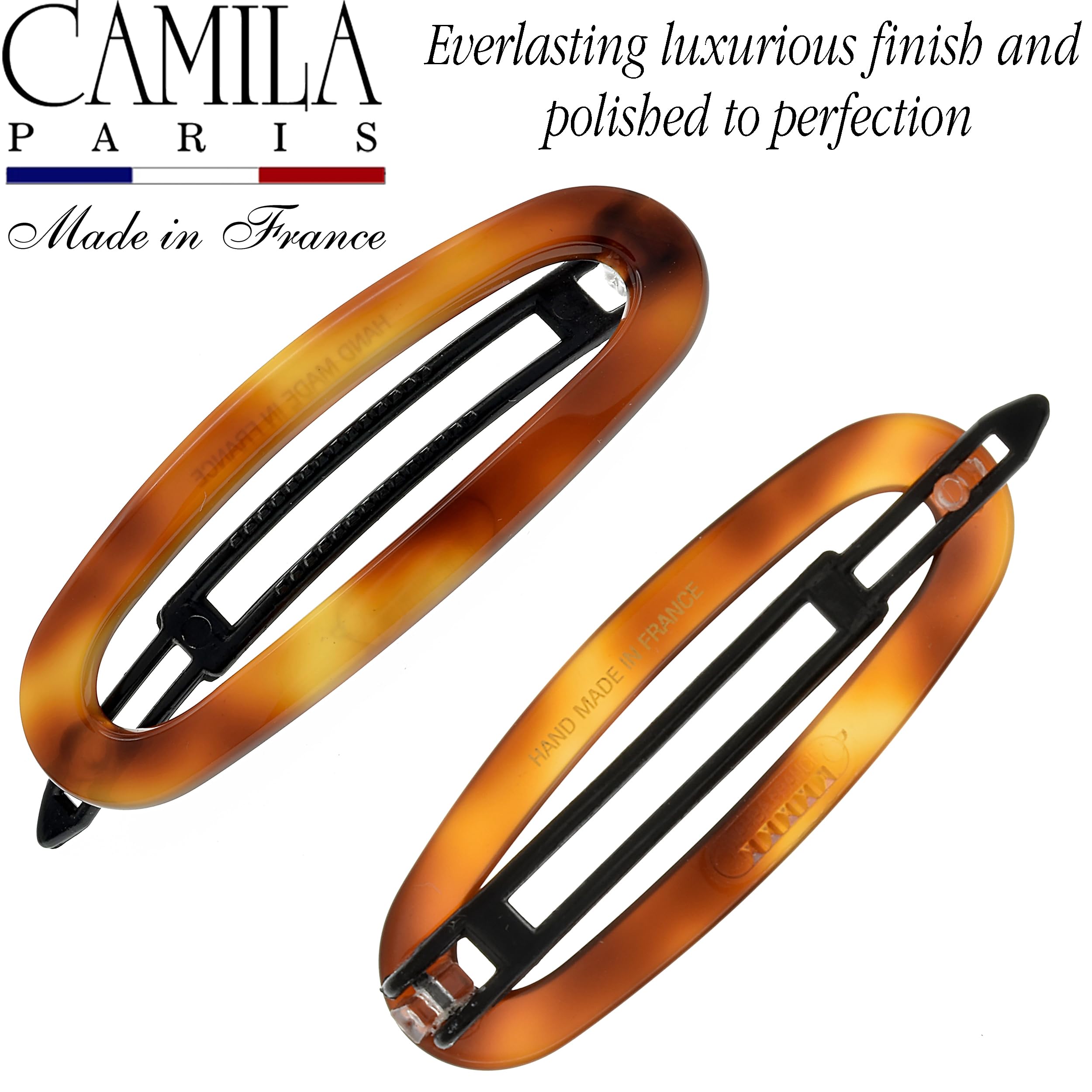 Camila Paris CP2249 French Hair Slides Clips for Women, Handmade, Girls Side Slide-in Clip, Hair Accessories for Women. Strong Hold No Slip Grip Fashion Durable and Styling, Made in France