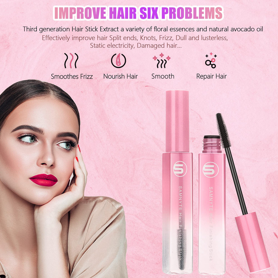 Hair Finishing Stick, 2pcs Hair Mascara for Flyaway Tamer, Fly Away Hair Tamer Stick for Enhance Gloss of Hair, Anti Frizz Broken Hair Baby Hair Flash Moment Flyaway Stick, Non-Greasy