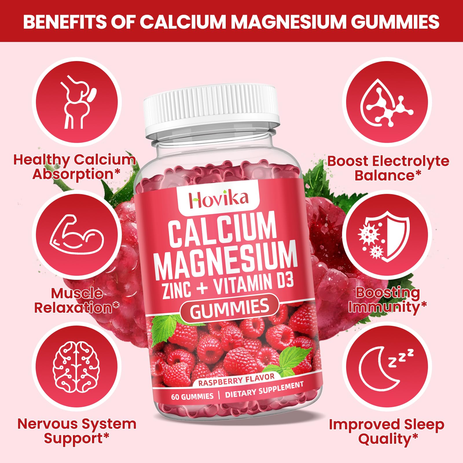 Calcium Magnesium Zinc Gummies with Potassium Vitamin C, B6, D3, K2 - Calcium for Women & Men - Calcium Magnesium Zinc Multi Vitamin Supplement for Bones, Muscles, Teeth, Calm Mood & Immunity - 60 Cts