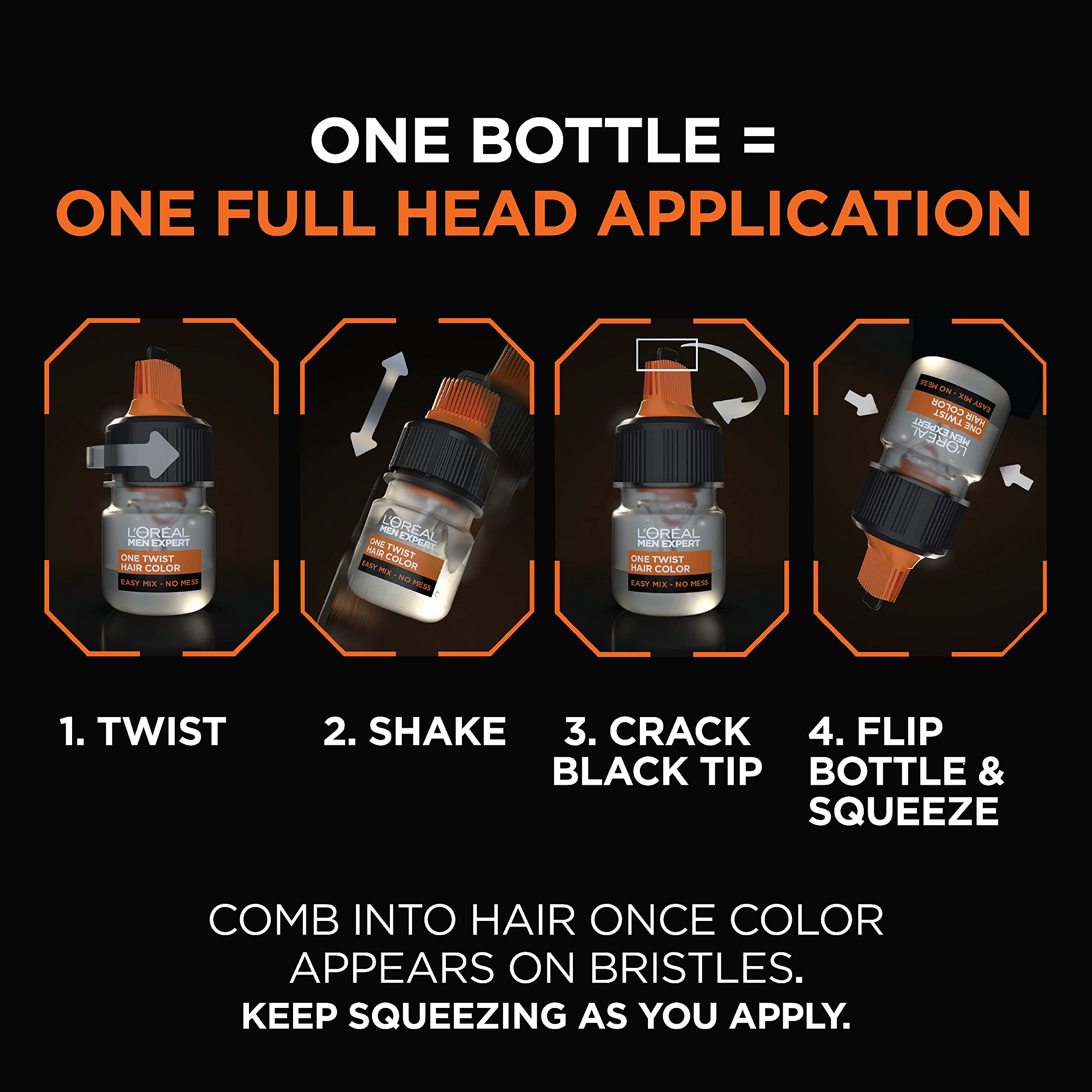 L’Oreal Paris Men Expert One Twist Mess Free Permanent Hair Color, Mens Hair Dye to Cover Grays, Easy Mix Ammonia Free Application, Dark Brown 03, 2 Application Kit