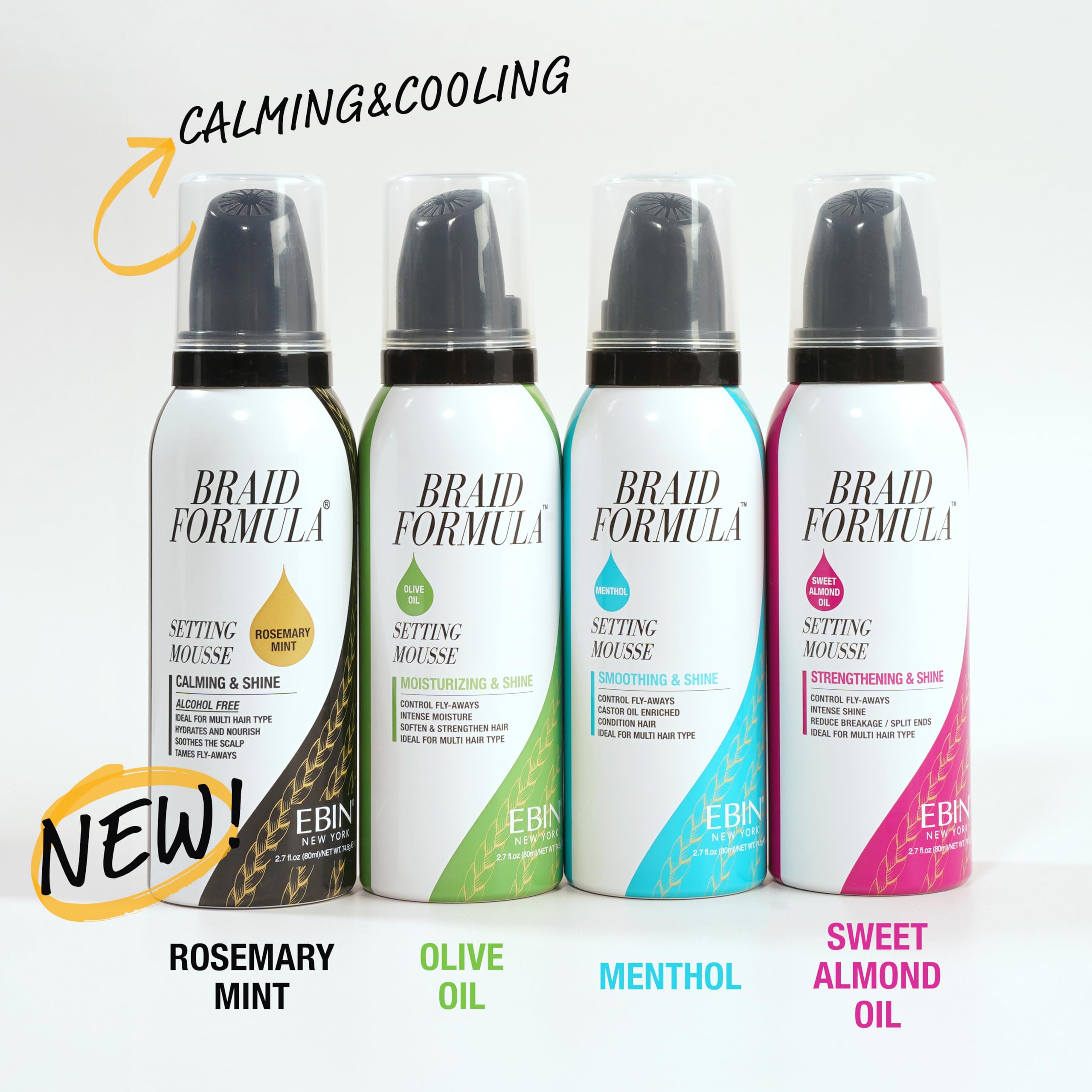 EBIN NEW YORK Braid Formula Setting Mousse (12.49 oz, Sweet Almond Oil)