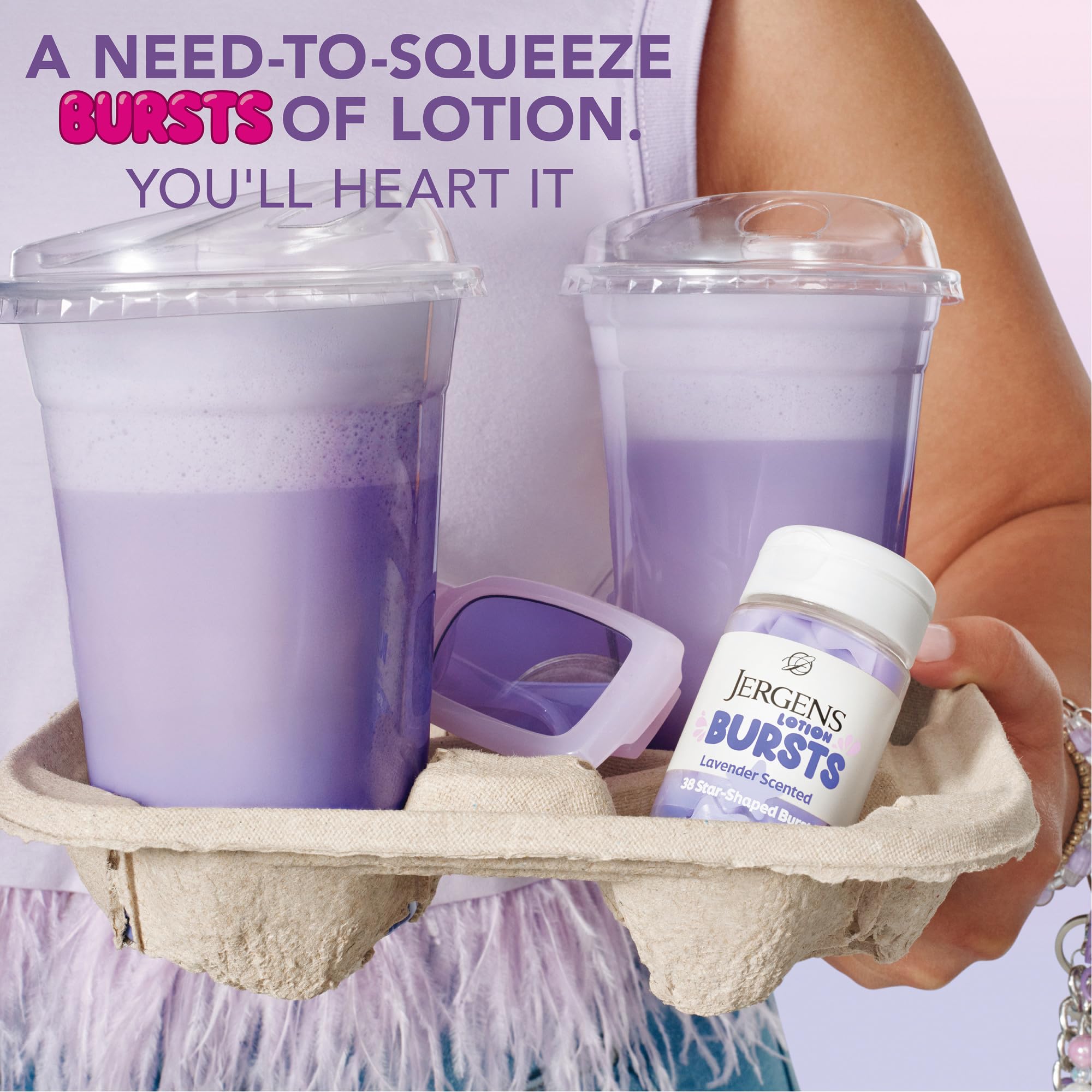 Jergens Lavender Lotion Bursts, Squishy Star-Shaped Moisturizer Bursts, 38 Ct