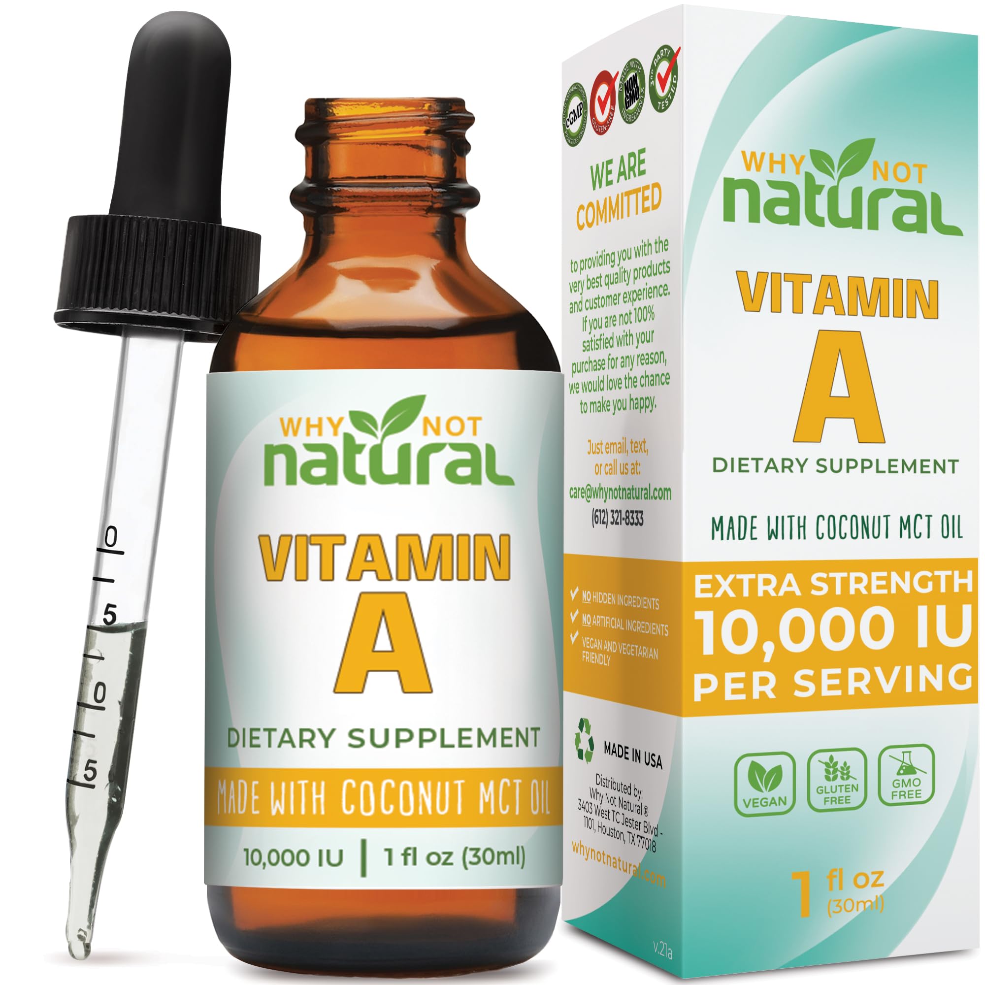 Why Not Natural Vitamin A Drops 10000 IU - Liquid retinyl Palmitate with Coconut MCT Oil, Vegan micellized VIT A Supplement for Skin, Acne - 1 oz sublingual Tincture