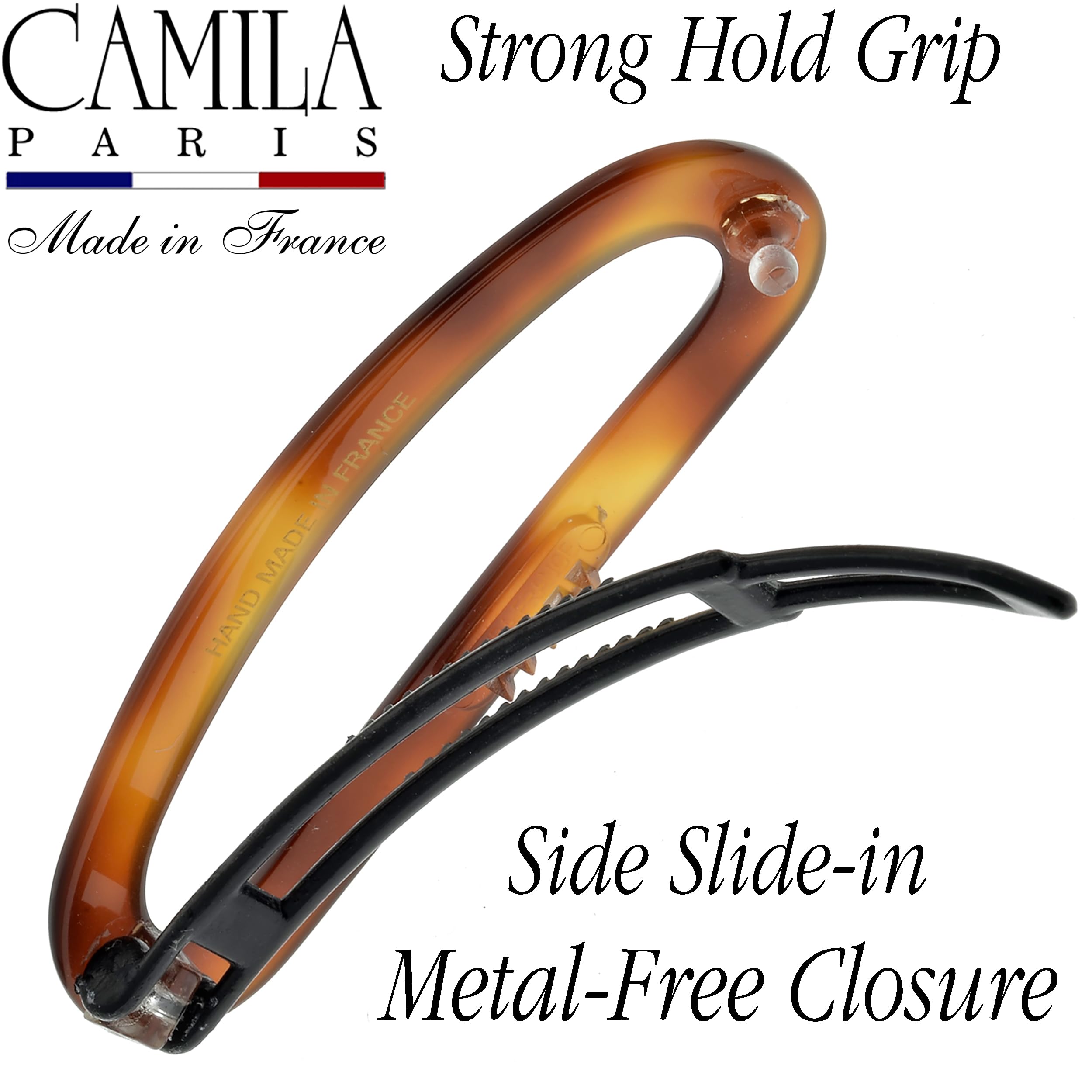 Camila Paris CP2249 French Hair Slides Clips for Women, Handmade, Girls Side Slide-in Clip, Hair Accessories for Women. Strong Hold No Slip Grip Fashion Durable and Styling, Made in France