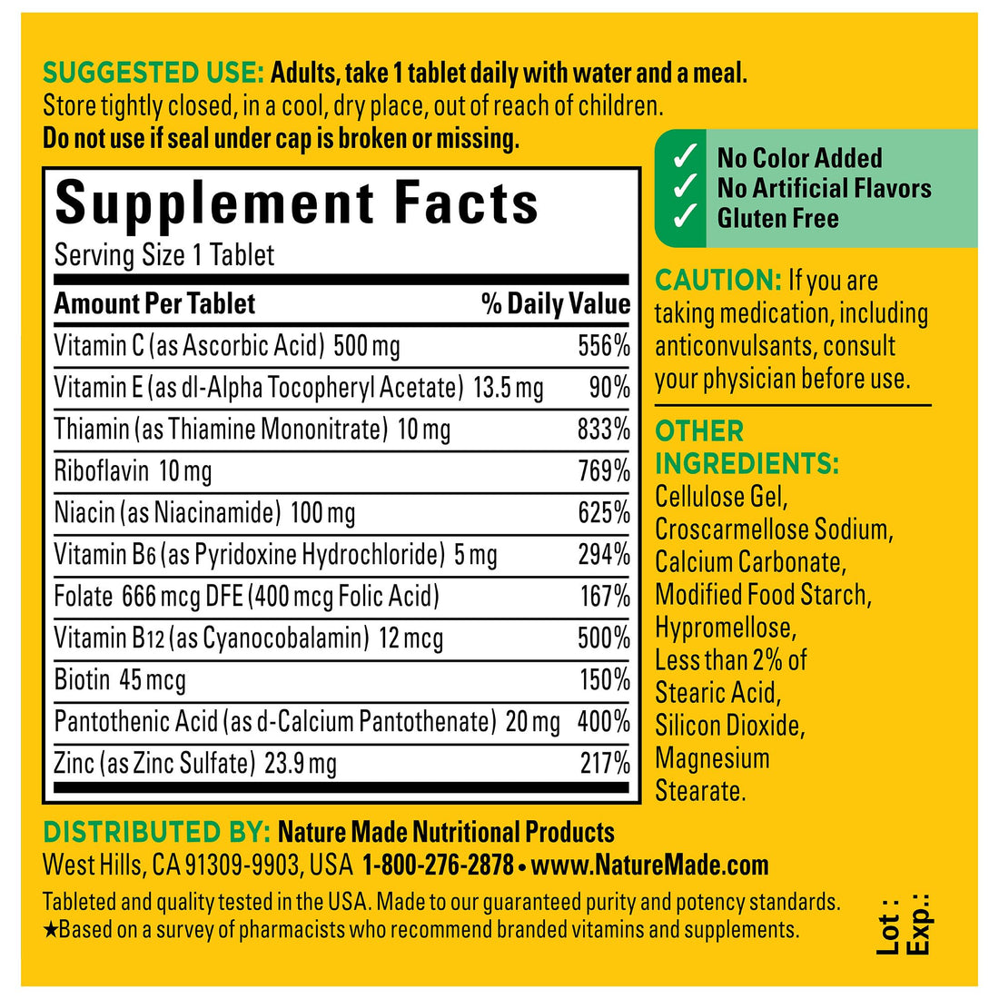 Nature Made Stress B Complex with Vitamin C and Zinc, Dietary Supplement for Immune Support, 75 Tablets, 75 Day Supply