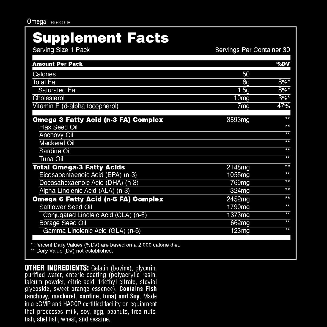 Animal Advanced Omega Essential Fatty Acids - High Potency 3500mg Omega 3 & Omega 6 Supplement with EPA, DHA, ALA, CLA, GLA for Heart, Brain, Joint, Skin, Eye, Metabolism, Immune Health - 30 Day Pack