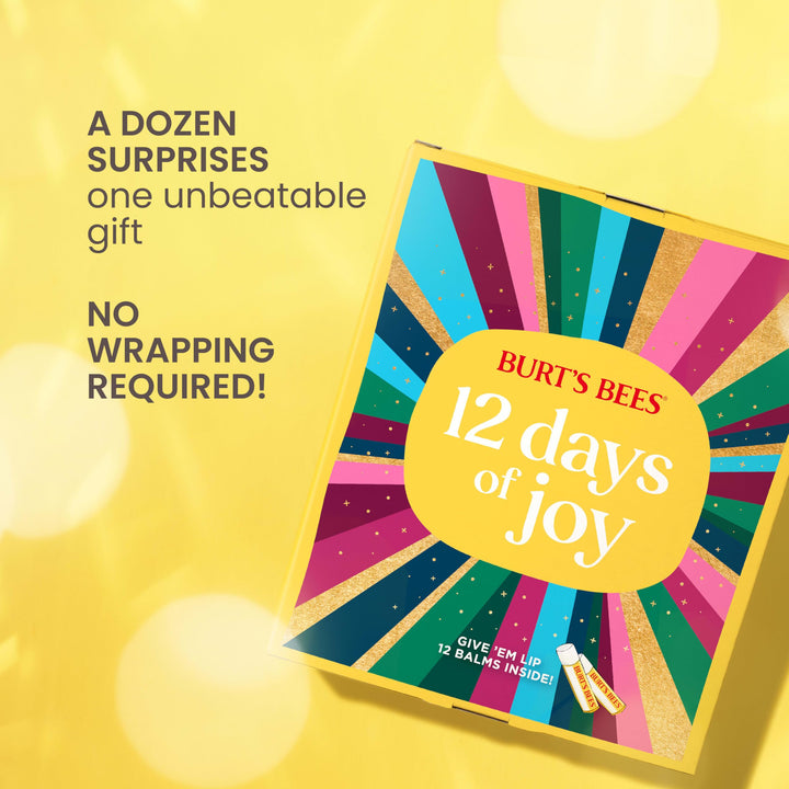 Burt's Bees 12 Days of Joy Lip Balm Advent Calendar Gift Set, Flavored Lip Balm Pack Great for Office Holiday Gifts, Tint-Free, Natural Origin Lip Care, 12 Tubes, 0.15 oz.