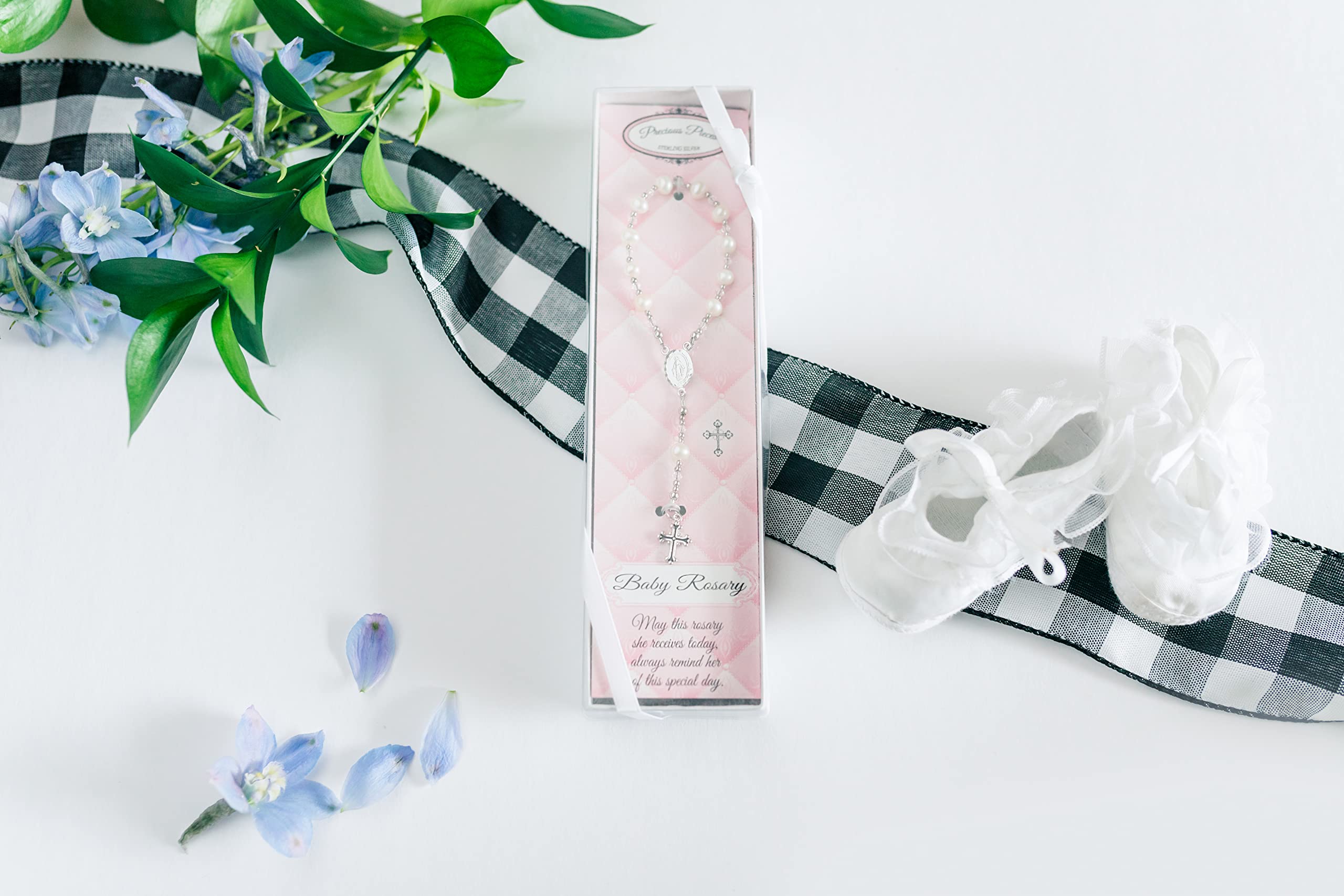 Precious Pieces Sterling Silver White Baby Rosary Baptism Gift