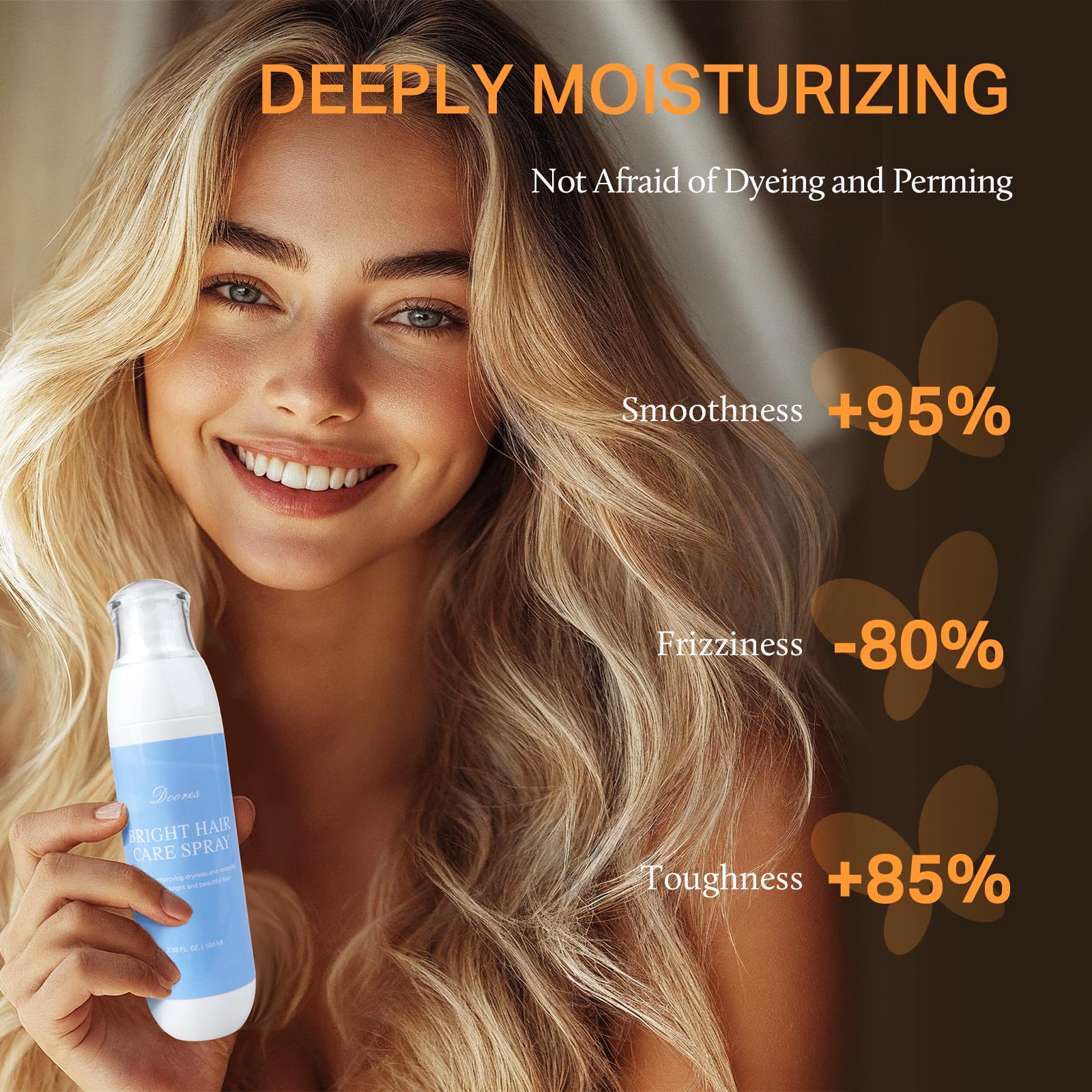 DOORES Leave-in Conditioner Spray, Hair Treatment Detangler Spray Conditioning Hair Detanglers Hydrates Boosts Shine Smooths Frizz for All Hair Types 3.4 fl oz