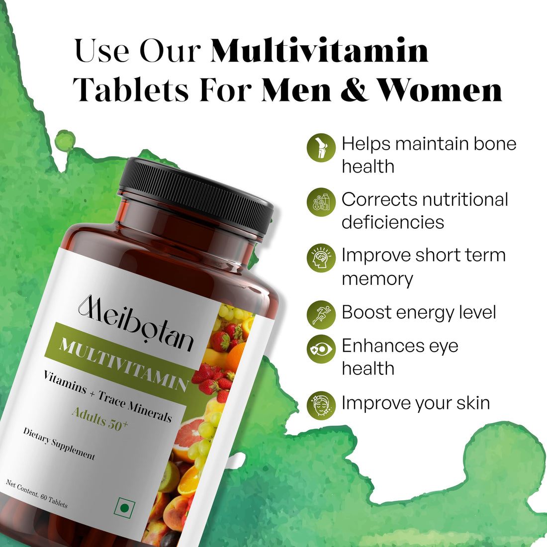 MEIBOTAN Multivitamin Tablets for Men and Women with Zinc, Vitamin C, Vitamin D3