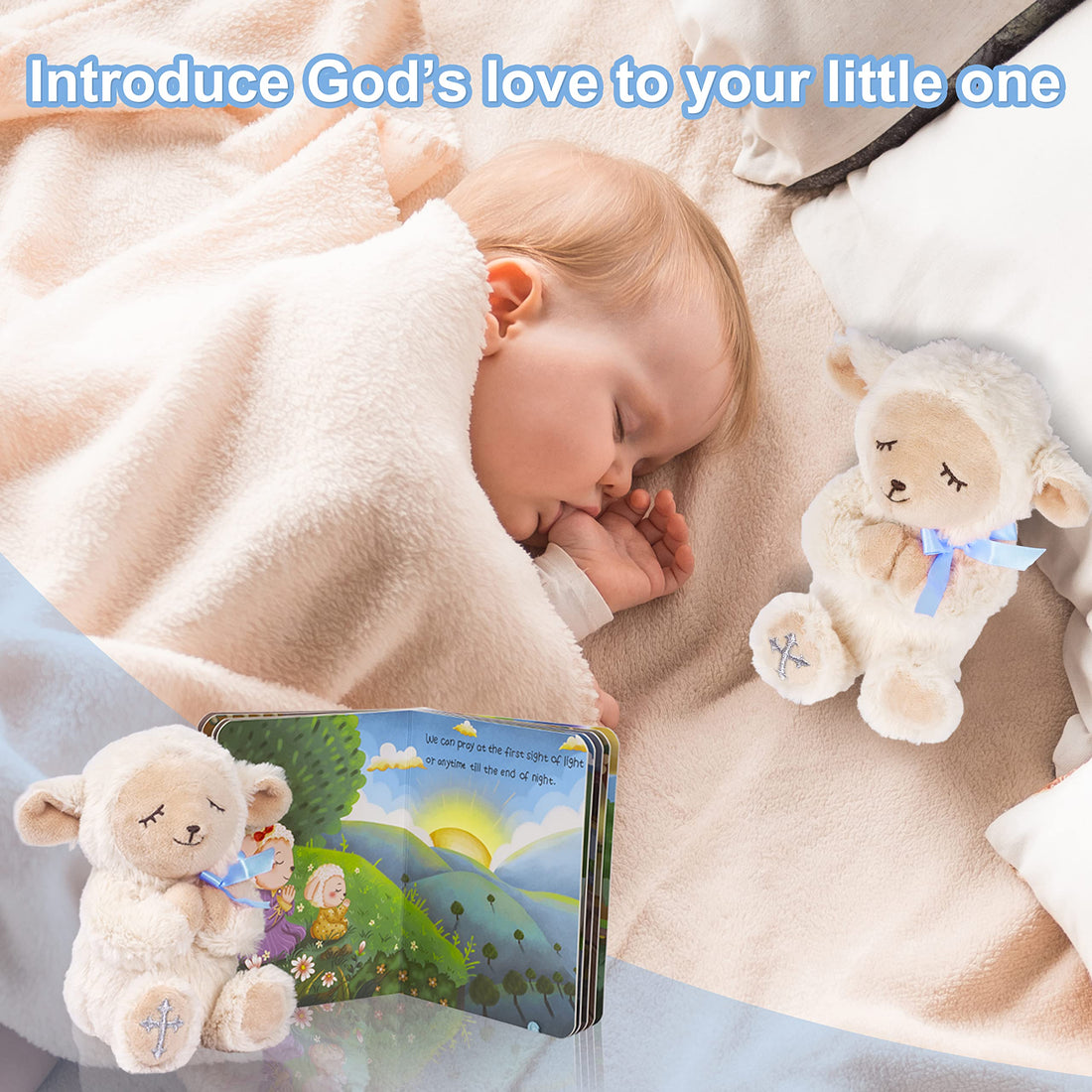 MyMateZoe Baptism Gifts for Boys, Great Christening, Dedication and Baptism Gift Set for Boys and Newborn Baby, Includes 7 Praying Lamb Plush Toy and Let Us Pray Baby Book in Keepsake Gift Box