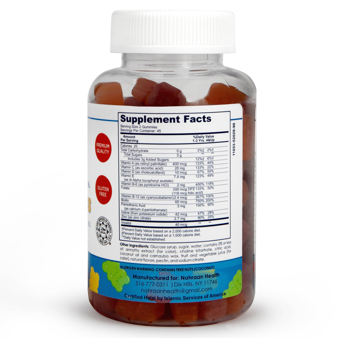 NAHRAAN HEALTH Halal Vitamins for Kids - Halal Multivitamins for Kids Vitamin A, C, D, E, B6, B12 - Non-GMO Vegetarian, Halal Gummies - 90 Count