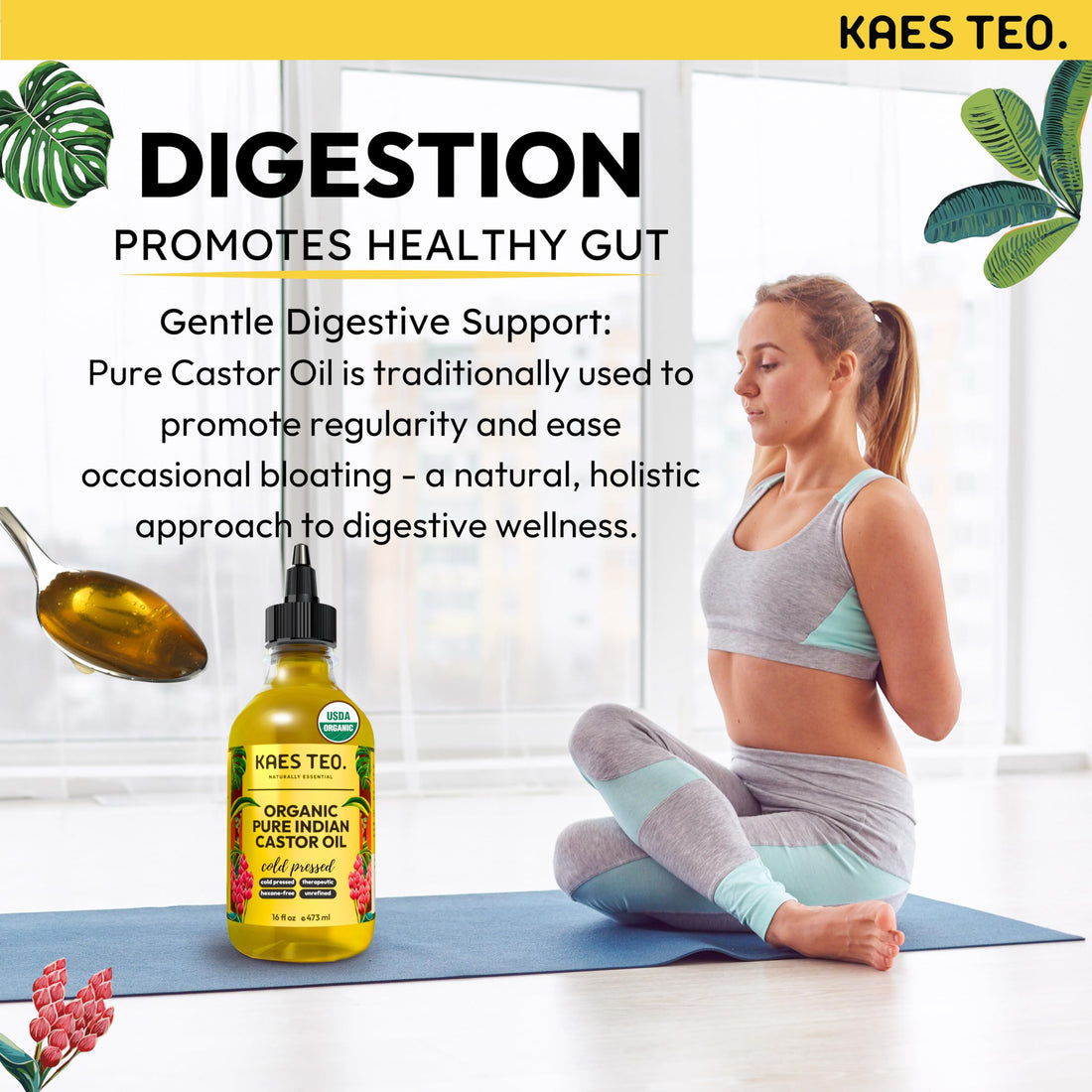 Kaes Teo Cold Pressed Organic Castor Oil Hexane Free - 16 Fl Oz - 100% Pure, Natural - Premium Grade Carrier Oil for Hair Growth, Eyelashes and Eyebrows, Skin, Nails, Face & More, Castor Oil Packs