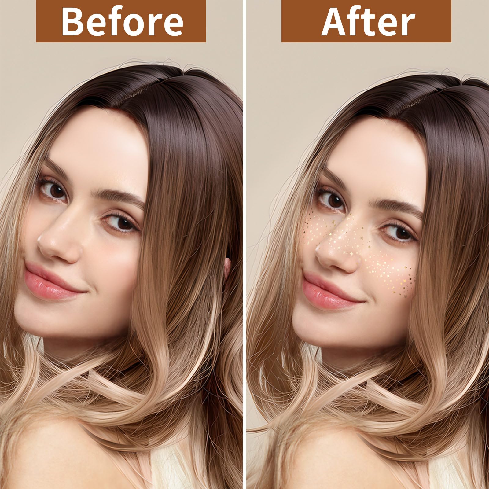 FANDAMEI 6PCS Glitter Freckles Face, Glitter Makeup Speckles. Makeup Patches, Face Speckles for Women, (Gold)