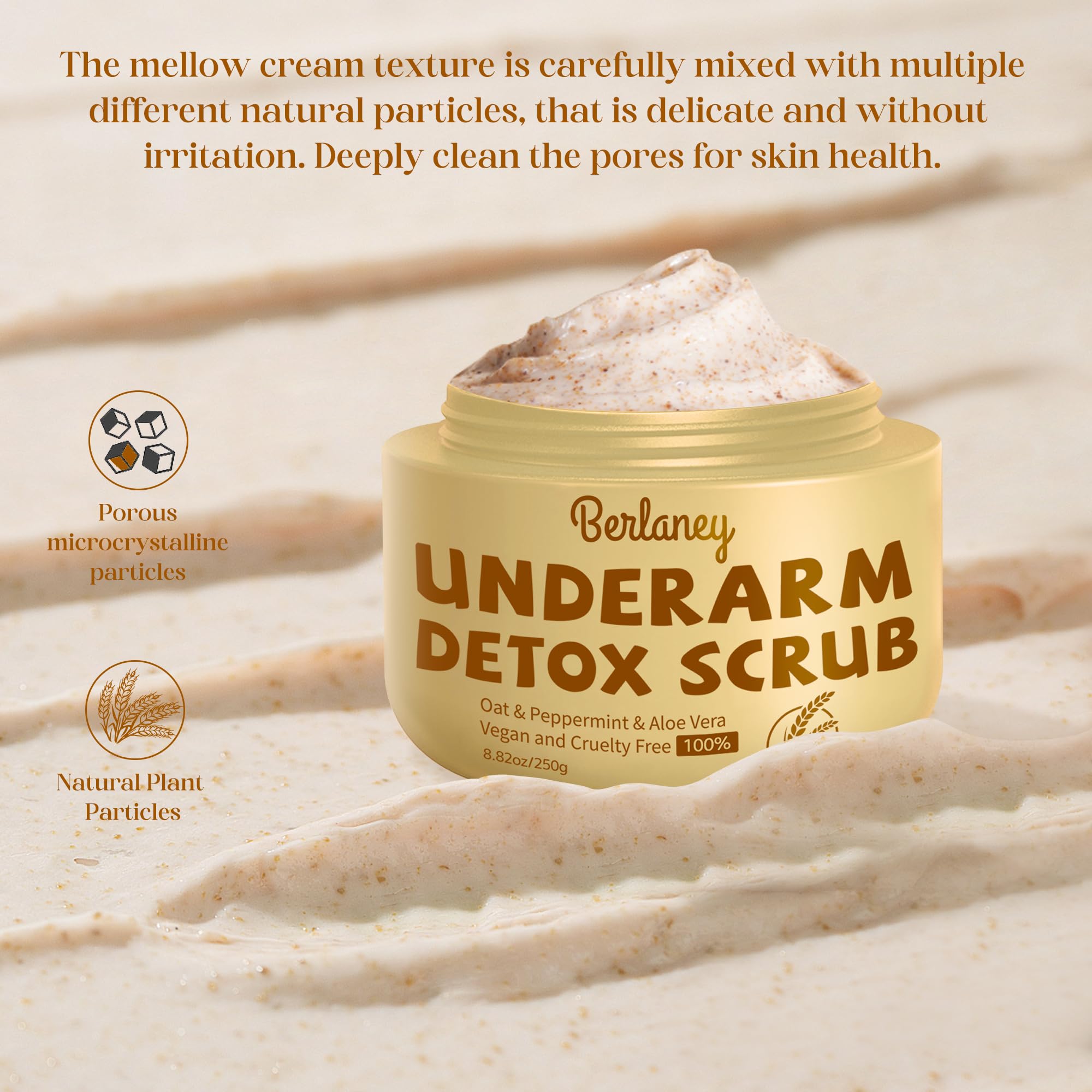 Oat Armpit Detox Scrub 8.8 oz with Peppermint, Aloe Vera and Walnut Shell Powder, Underarm Scrub Helps on Removing Odor, Deep Cleanse & Exfoliating, for Legs, Knee, Feet, Hands Whole Body, Armpit