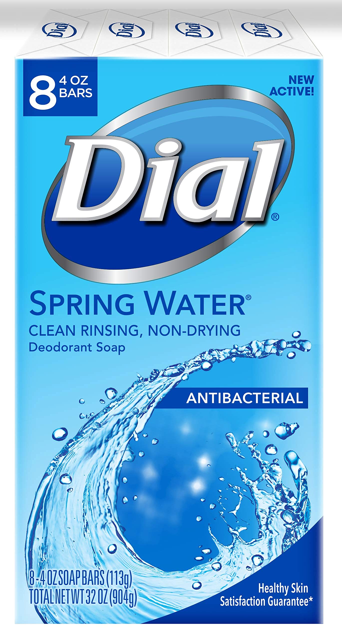 Dial Antibacterial Bar Soap, Refresh & Renew, Spring Water, 4 oz, 8 Bars